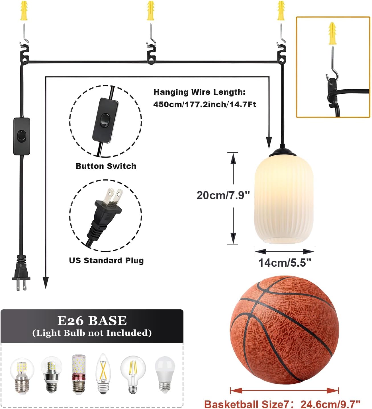 Small Black Pendant Light with Plug in Cord Mini Cylinder Glass Pendant Light Bedside Pendant Lights Plug in Milk Glass Hanging Dining Room Light Fixture