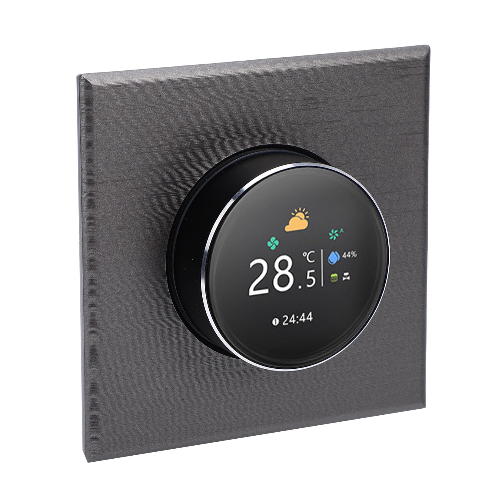 Generic Controlador de Temperatura del Termostato con Perilla Inteligente, Elegante Perilla Circular de Metal, Botones Táctiles Capacitivos, Luz Ambiental Colorida, Pantalla Táctil TFT