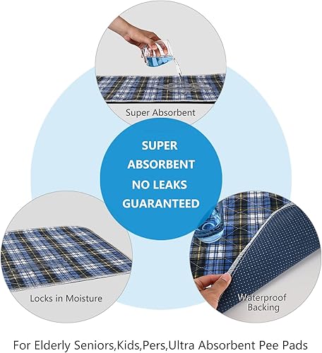 Miniatura 3 de Almohadillas antideslizantes acolchadas lavables y reutilizables para cama de incontinencia, 35 x 52 pulgadas (paquete de 2), sábanas impermeables y