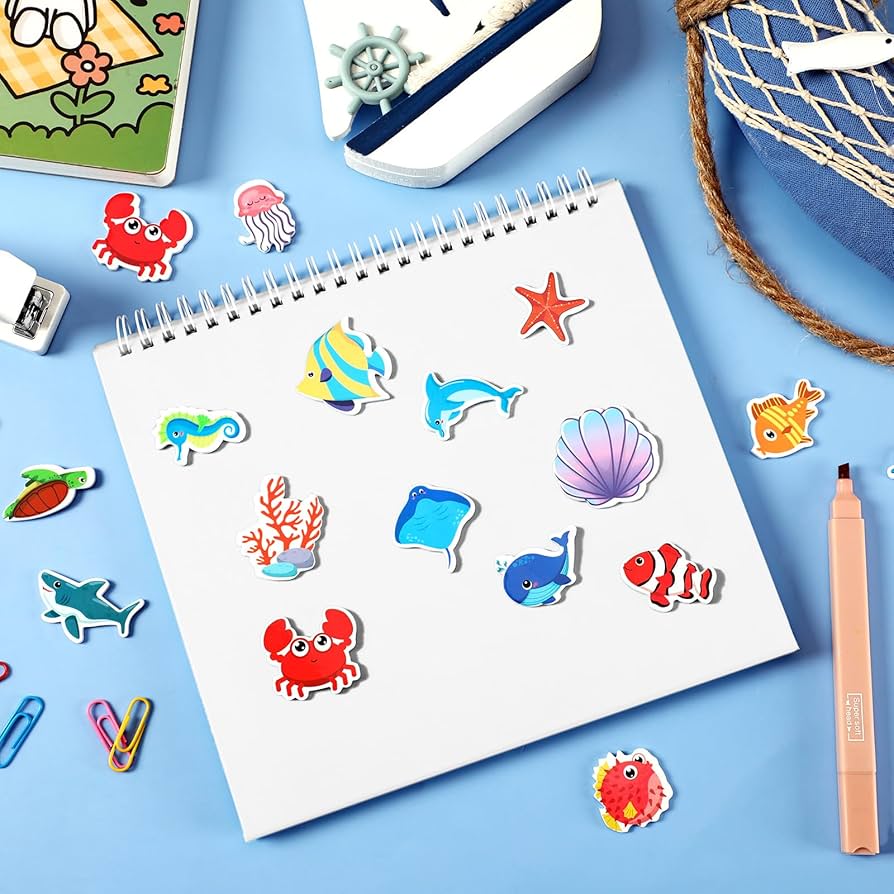 Puffy Fish Stickers For Kids Toddlers 3D Foam Under The Sea Ocean Animal Stickers For Crafts Sea Creatures With Assorted Small Sea Life,Tropical Fish,Sea Turtles Shape Stickers,4 Sheets