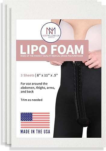 New Millennium - Láminas de Espuma Lipo Premium (Paquete de 3) | Almohadillas de Compresión de Grado Médico de EE.UU. - Liposucción, BBL,