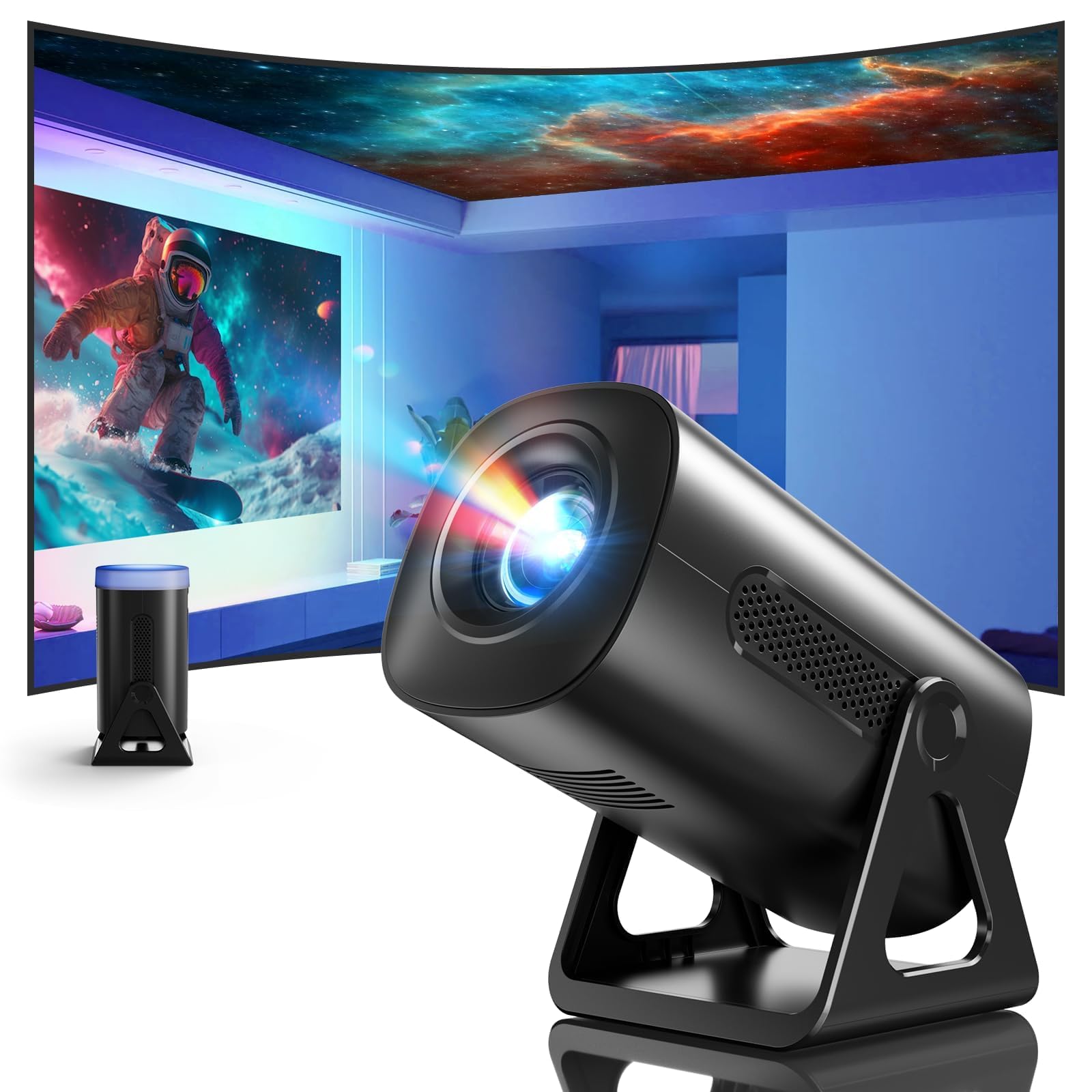 CLOKOWE Mini Projector, 4K 1080P Support projector with wifi and bluetooth,270°Adjustable Stand Outdoor Home Theater galaxy Projector with Android TV OS & 8000+APPS for Phone/TV Stick/Laptop/HDMI-image-44