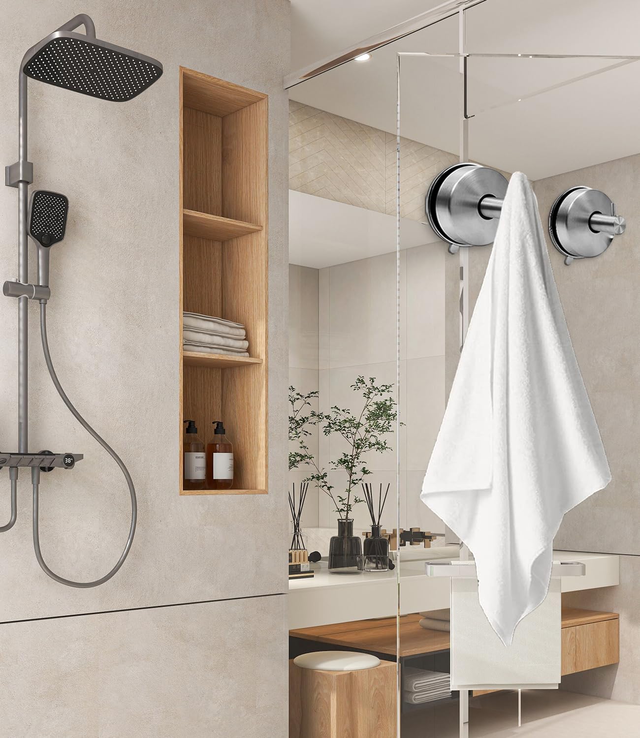 4 Ganci Ventosa 304 Acciaio Inossidabile Extra Forte, Appendini per Asciugamani Bagno e Cucina Senza Fori, Ganci Ventosa per Bagno, Ideali per Appendere Asciugamani e Accessori da Bagno