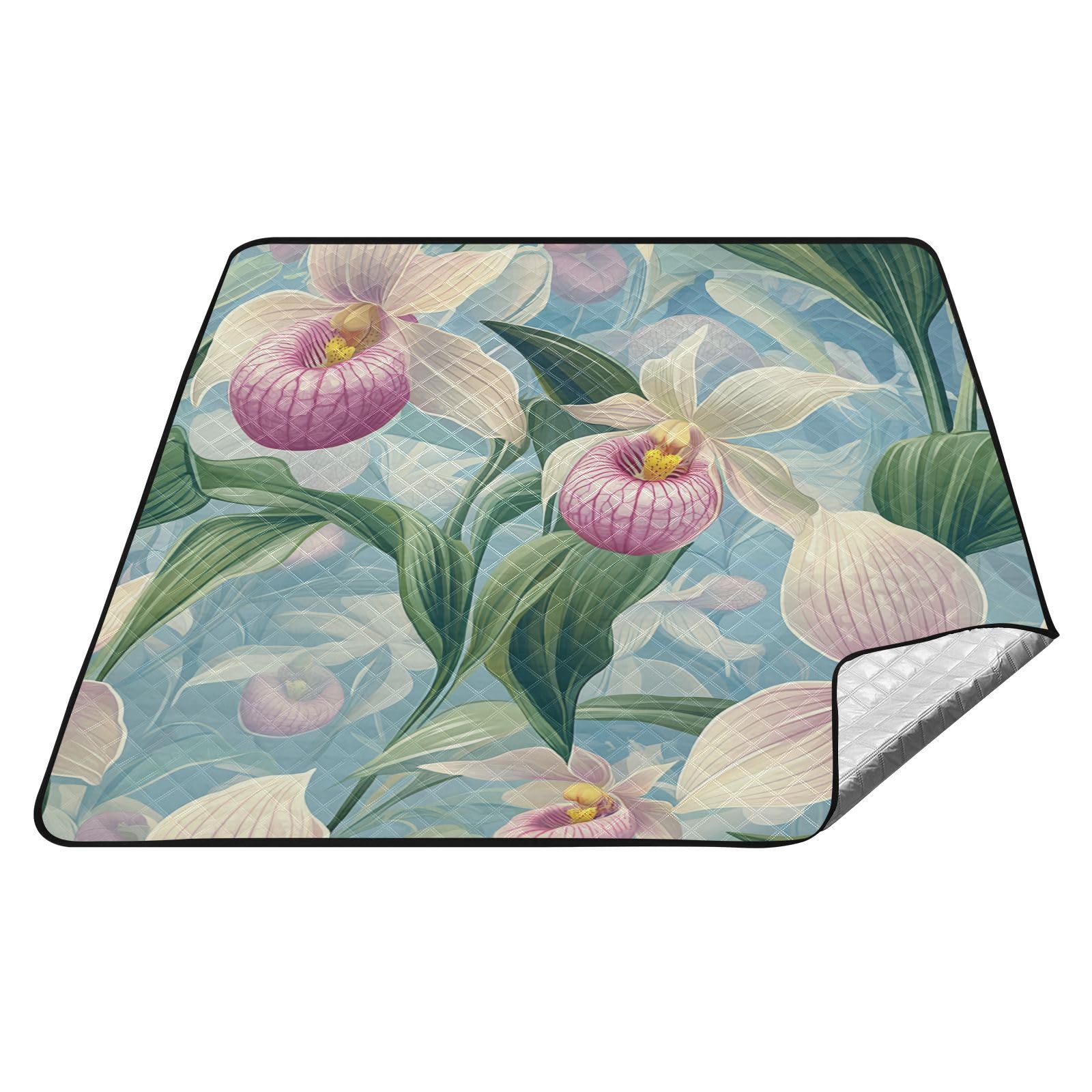 Beauty Spring - Manta de picnic impermeable con flores moradas, plegable, resistente al agua, manta grande para exteriores, para familias, parejas, regalo
