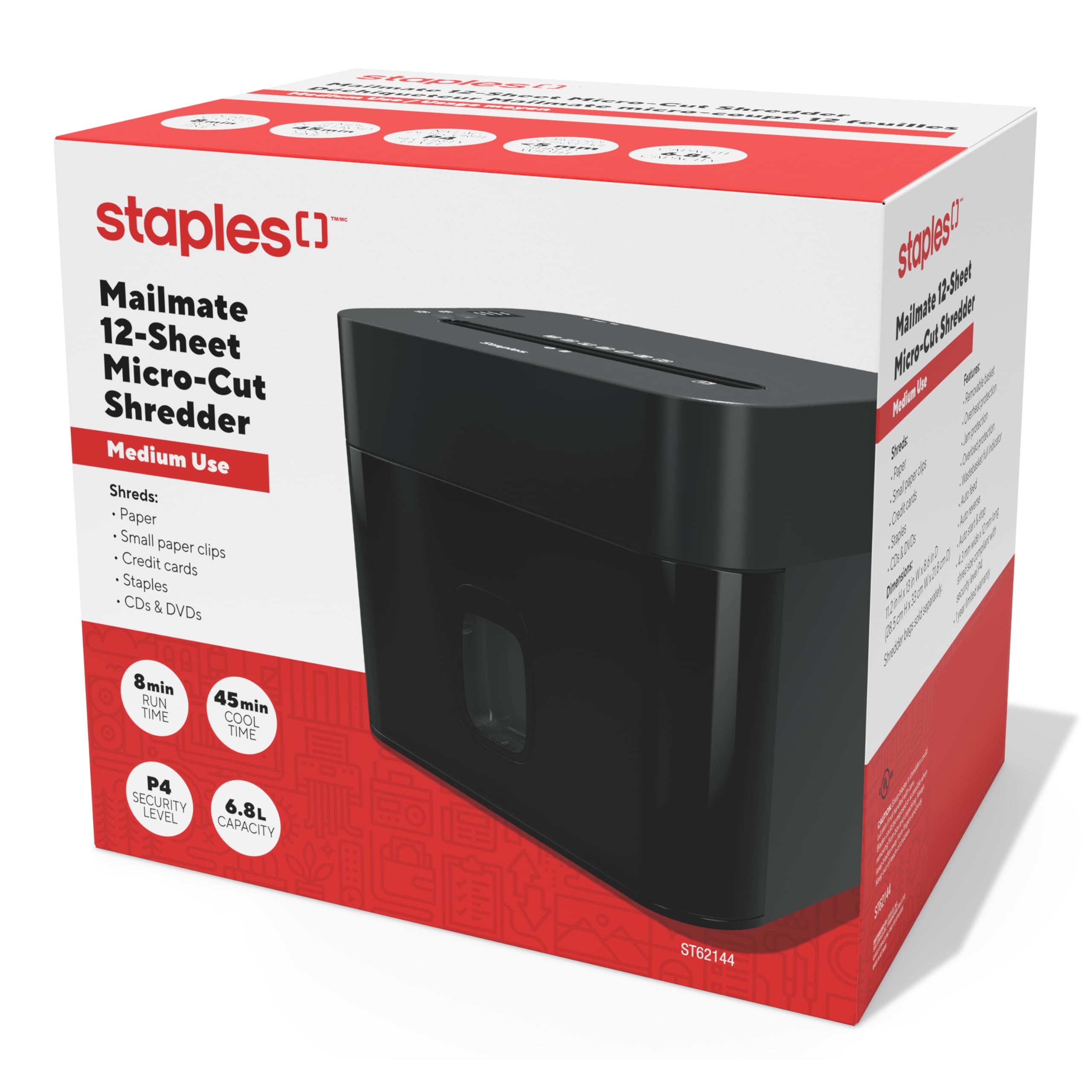 Staples Mailmate 12-Sheet Micro-Cut Shredder (ST62152) : Amazon.ca
