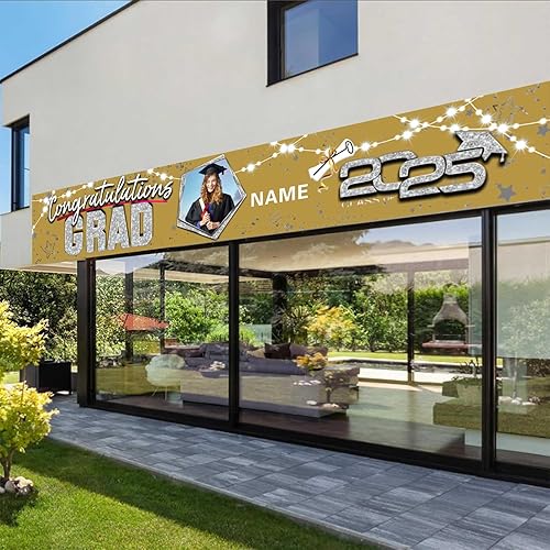 Miniatura 10 de AUBAO Decoraciones para fiestas de graduación 2023-Felicitaciones, pancarta de graduación, suministros de decoración de graduación de clase 2023