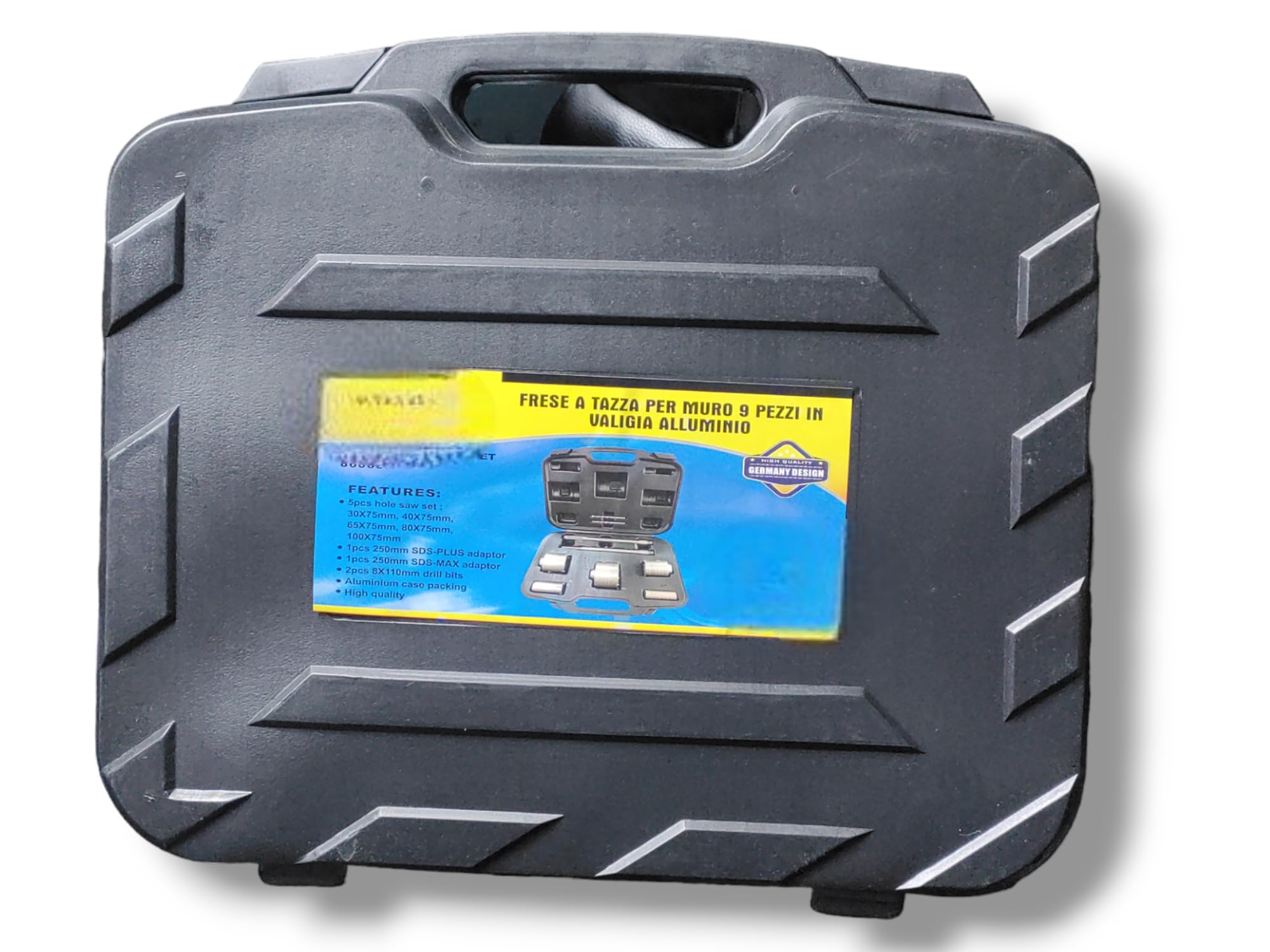 10 unidades para kit de 5 brocas widia para hormigon medida 30 40 65 80 100 mm dos soportes de montaje sds plus y sds Max 2 puntas de centrado + maleta de transporte