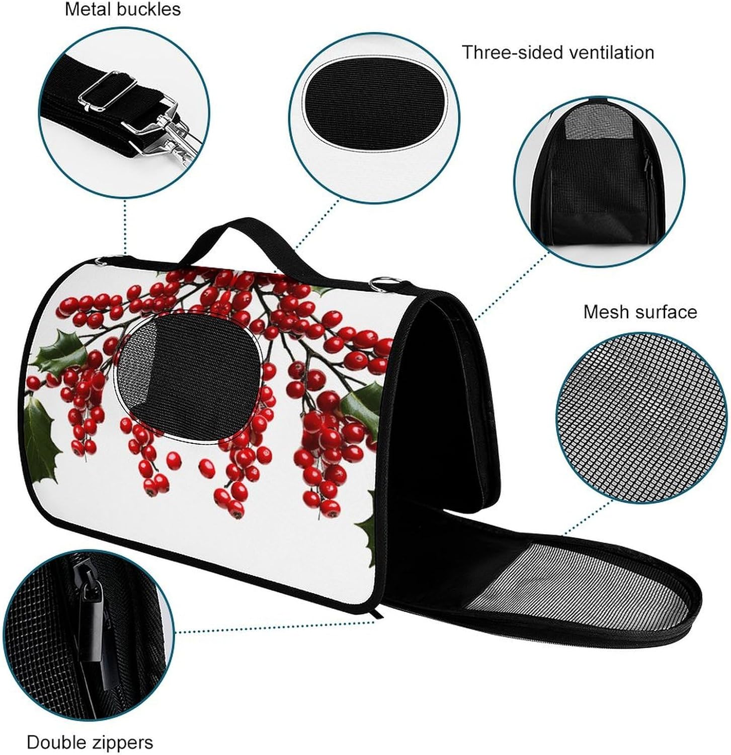 Pet Handbags, Holly Berry Branches Printed Pet Handbags,folding Pet Bags,new Pet Handbags,universal Pet Handbags, 45X26X23.5cm