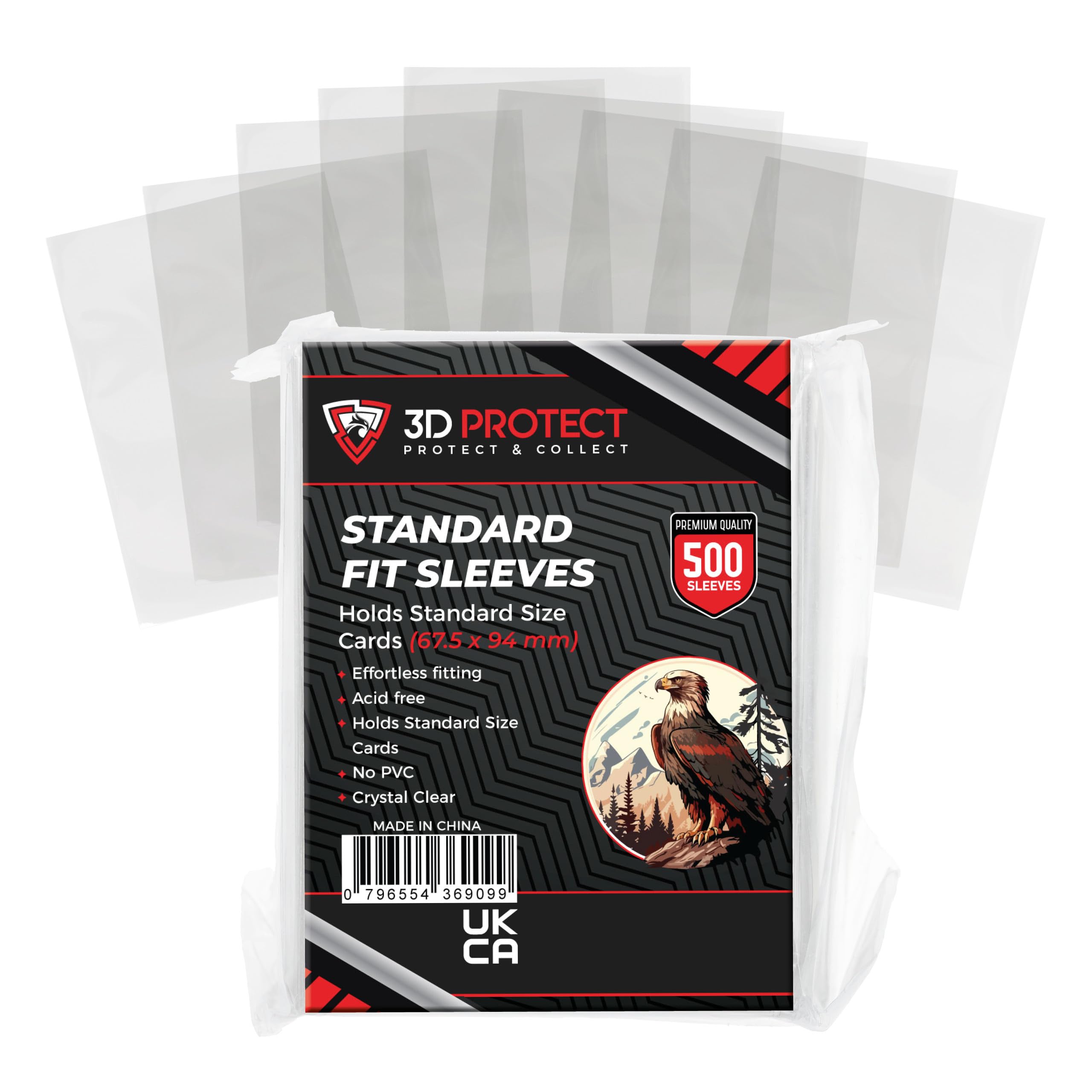 3D-Protect Standard Card Sleeves 500Pcs Set  Ultra-Thick, Compatible with Various Trading and Sports Cards  No Acid, No PVC, Transparent Design