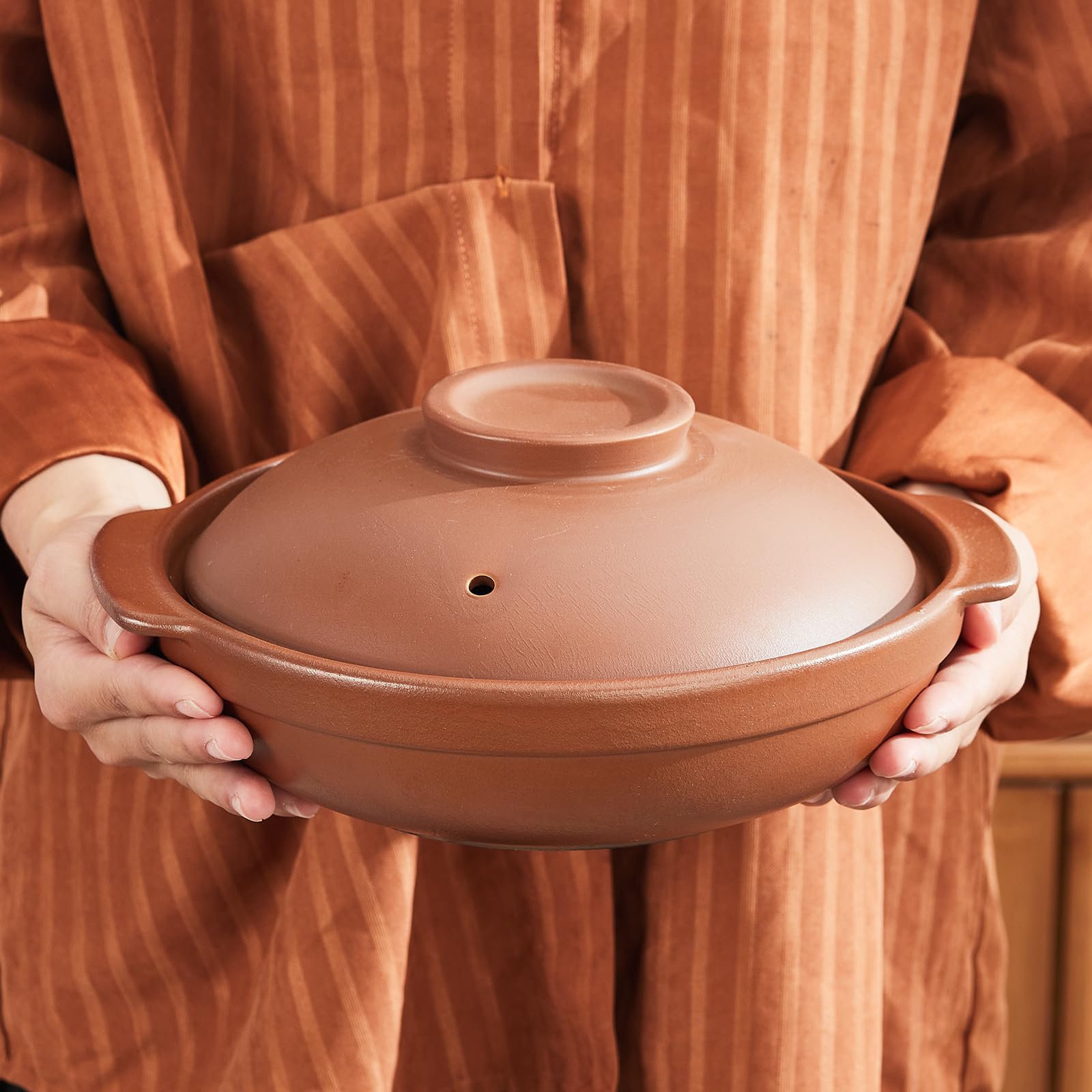 Unglazed Terracotta Ceramic Casserole Dish, Clay Pot, Earthen Pot Cookware with Lid for Dinner and Party, Stockpot for Rice Hot Pot, Stew, Bakeand Serve Oven Safe-Heat Resistant