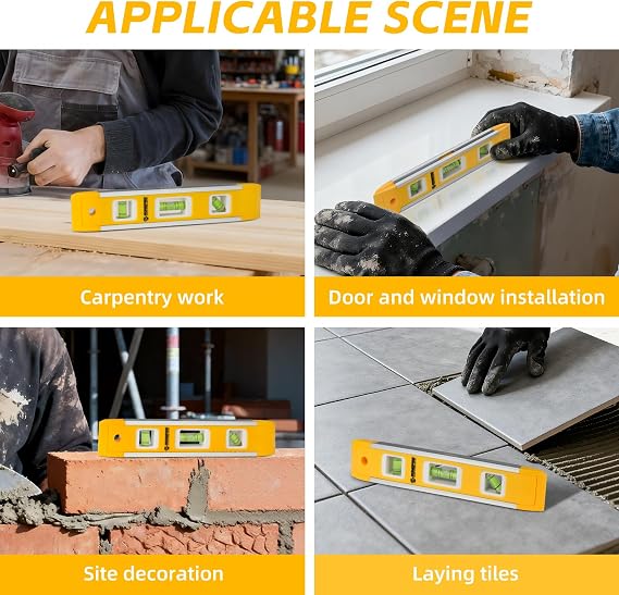 9 Inch Torpedo Level, Magnetic Box Level with 45/90/180 Bubbles, Shock Resistant Bubble Level Tool for Measuring