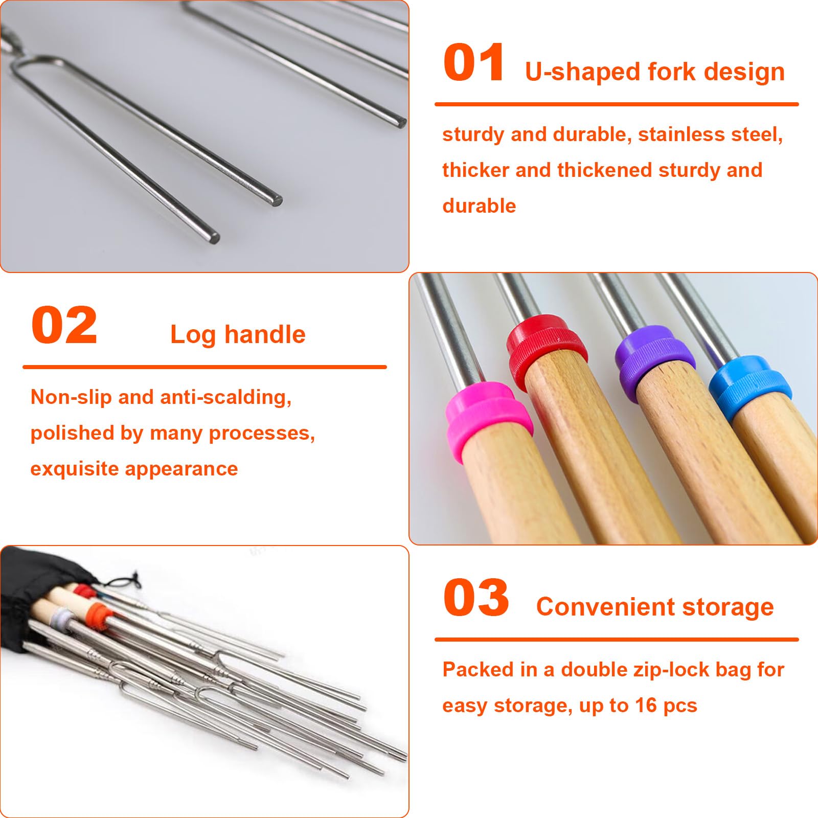Kit di 10 forchette da tostatura estensibili per marshmallow, bastoncini telescopici da 30 a 80 cm, in acciaio inox, accessori per barbecue e falò, accessori per braciere, barbecue e campeggio