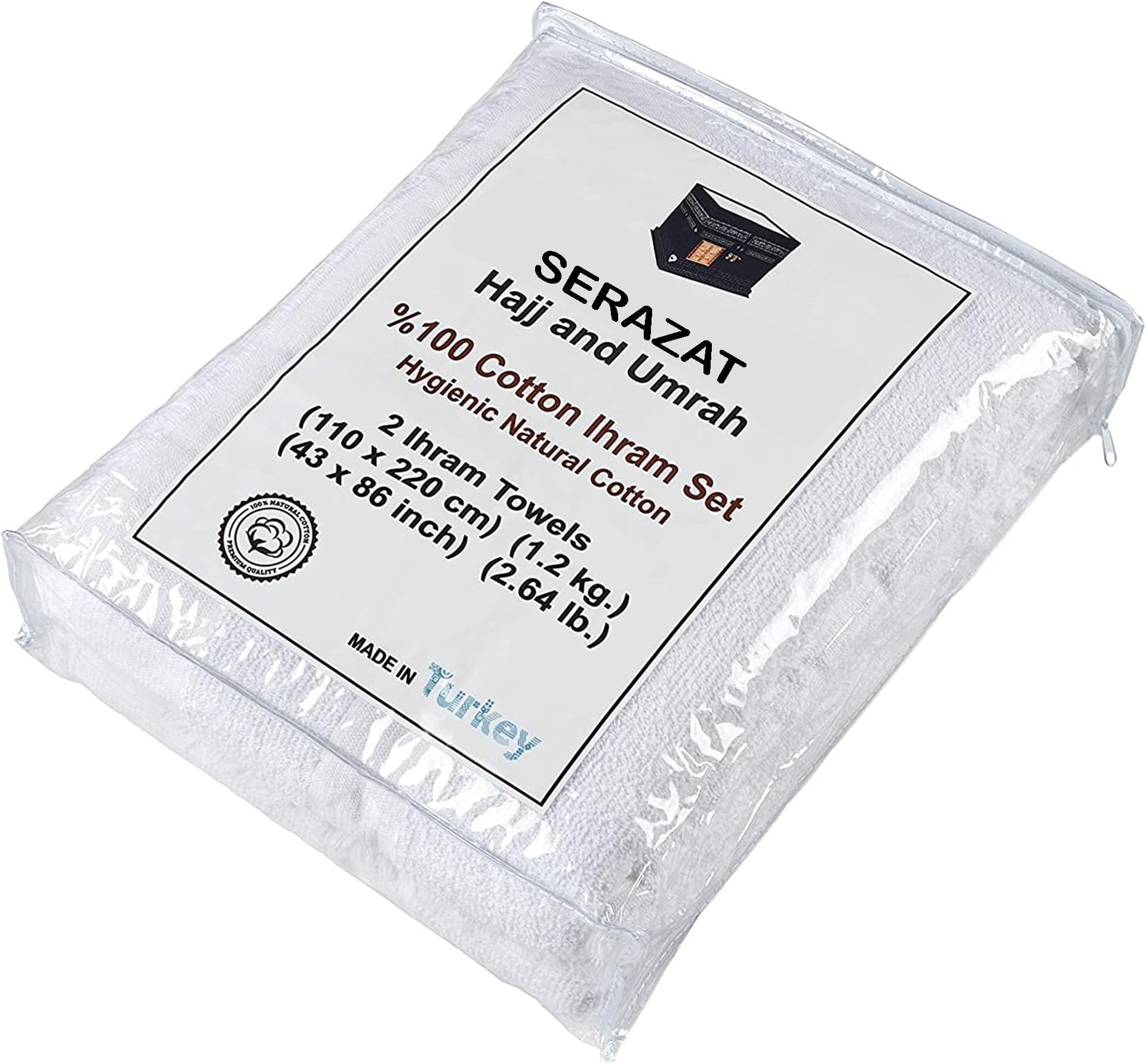 Serazat Ihram Ehram Ahram for Men for Hajj and Umrah - 2 pcs Cotton microfiber bath Towels - Hygienic Natural 100% Turkey Cotton 110 x 220 cm Men's Religion Ihram Clothing,White CLOTHING SUPER SOFT