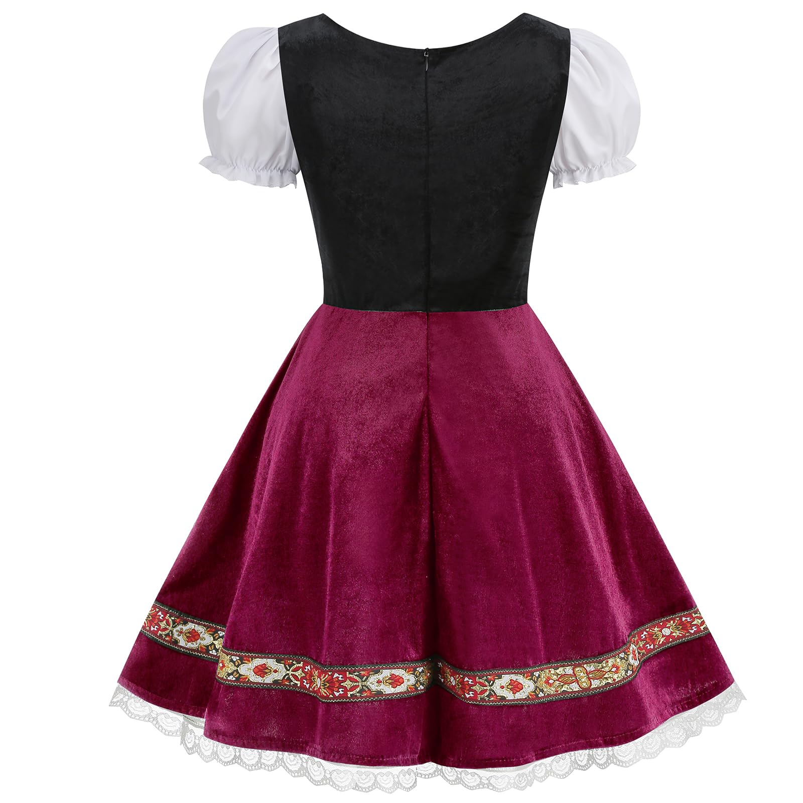 maxToonrain Oktoberfest Outfit Women,Women's German Beer Bavarnian Traditional Short Sleeve Velvet Halloween Costume Fancy Dress for Womens(Red S) - Image 4