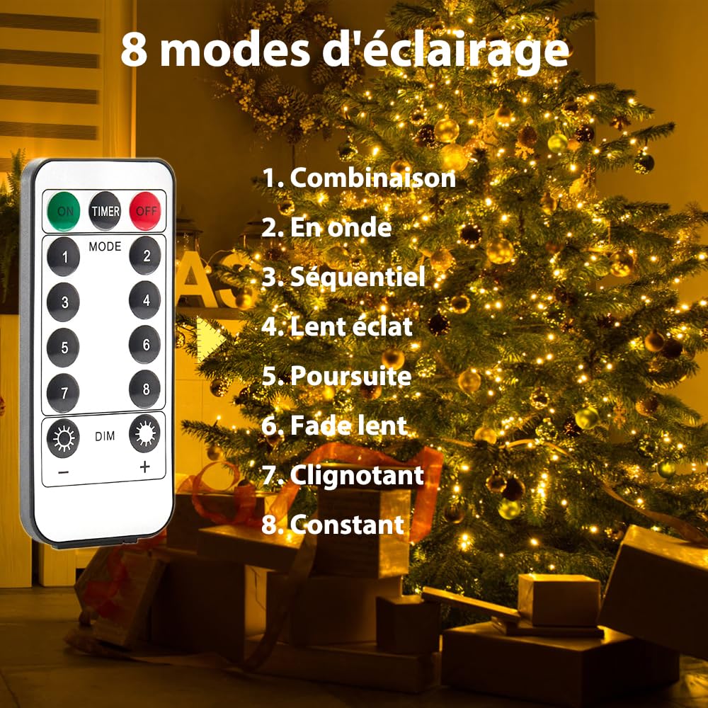 Steckdosen-Lichterkette, 120 m, 1200LEDs, warmweiß, Kupferkabel, mit Fernbedienung, Innen- und Außenbereich, Lichterkette für Schlafzimmer, Wohnzimmer, Terrasse, Veranda, Garten, Weihnachtsbaum