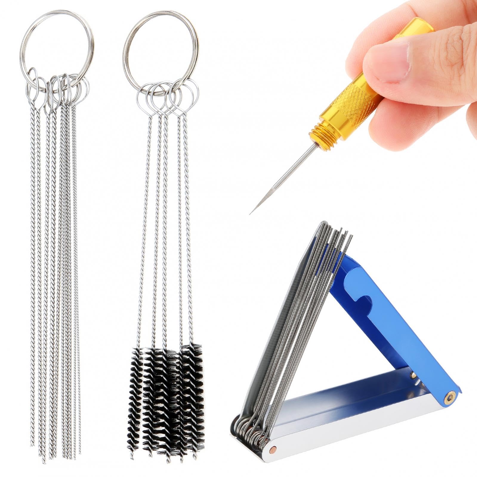 Windance Carburetor Carbon Dirt Jet Cleaner Kit, 1 Sharp Pick, 13 Cleaning Wires Set, 10 Cleaning Needles, 5 Nylon Brushes Tool Kit for Motorcycle ATV Moped Welder Carb Spray Torch Tips