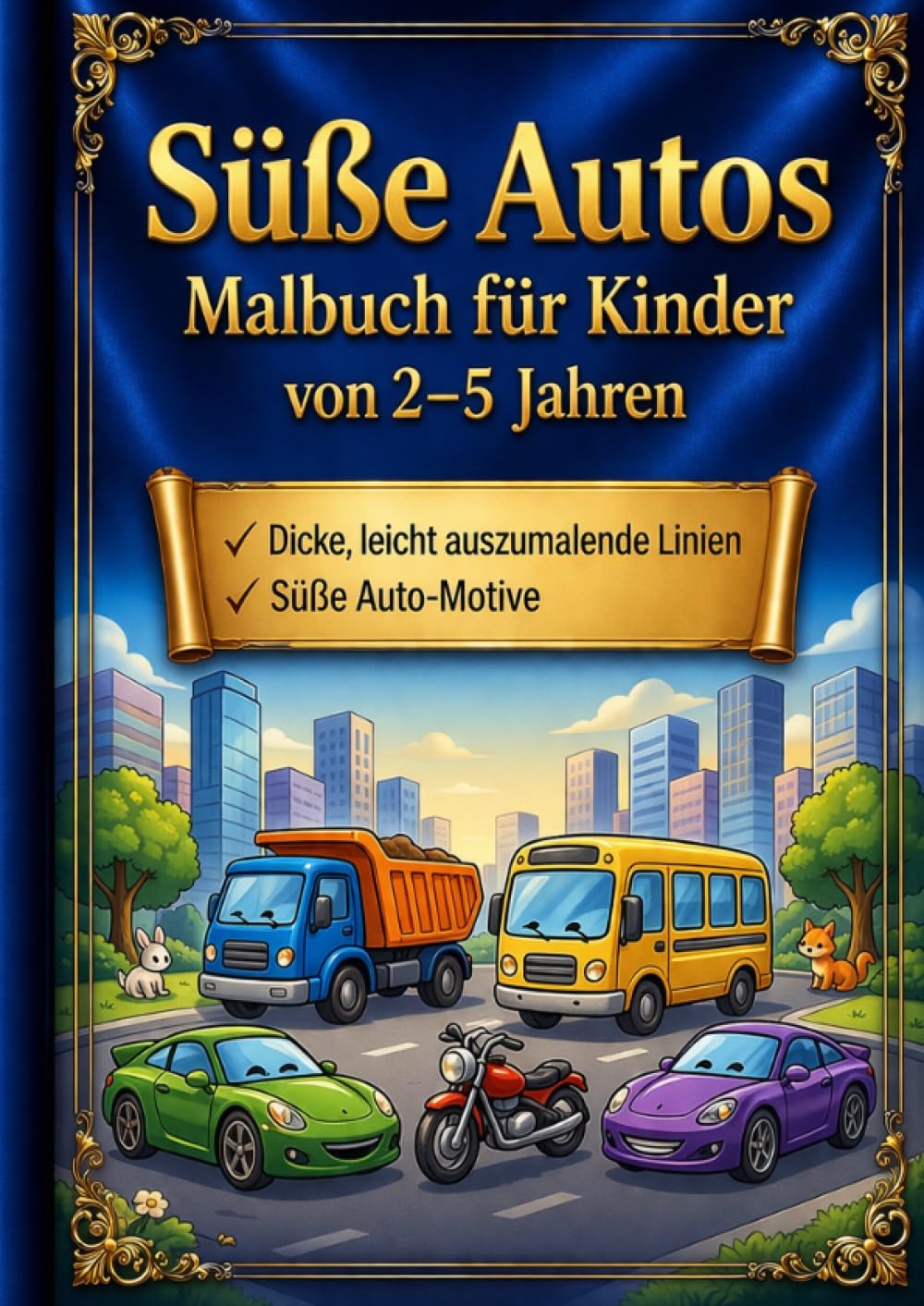 Süße Autos – Malbuch für Kinder von 2–5 Jahren: 60 große und einfache Fahrzeuge zum Ausmalen | Extra dicke Linien für kleine Hände
