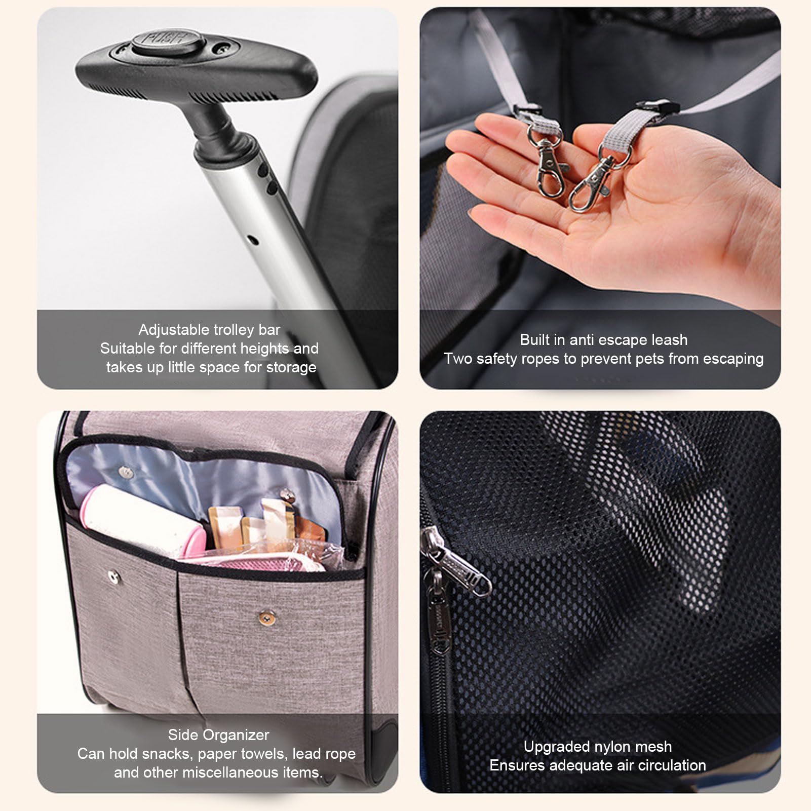 Transportín con Ruedas, Transportín Plegable para Perros Y Gatos con Ruedas Desmontables Y Asa Telescópica Transpirable Malla Oxford Tela Pet Travel Carrier para Menos De 17.5kg