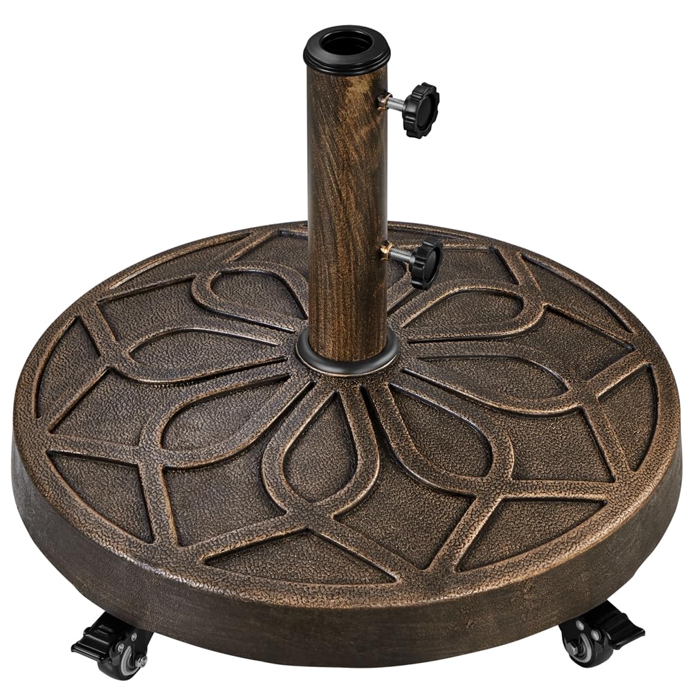 Yaheetech Pied de Parasol à roulettes 21 kg Base de Parasol Lourde en Résine Auto-lestée Style Rétro pour Mât de Ø 3,8/4,8 cm Extérieur Bronzé