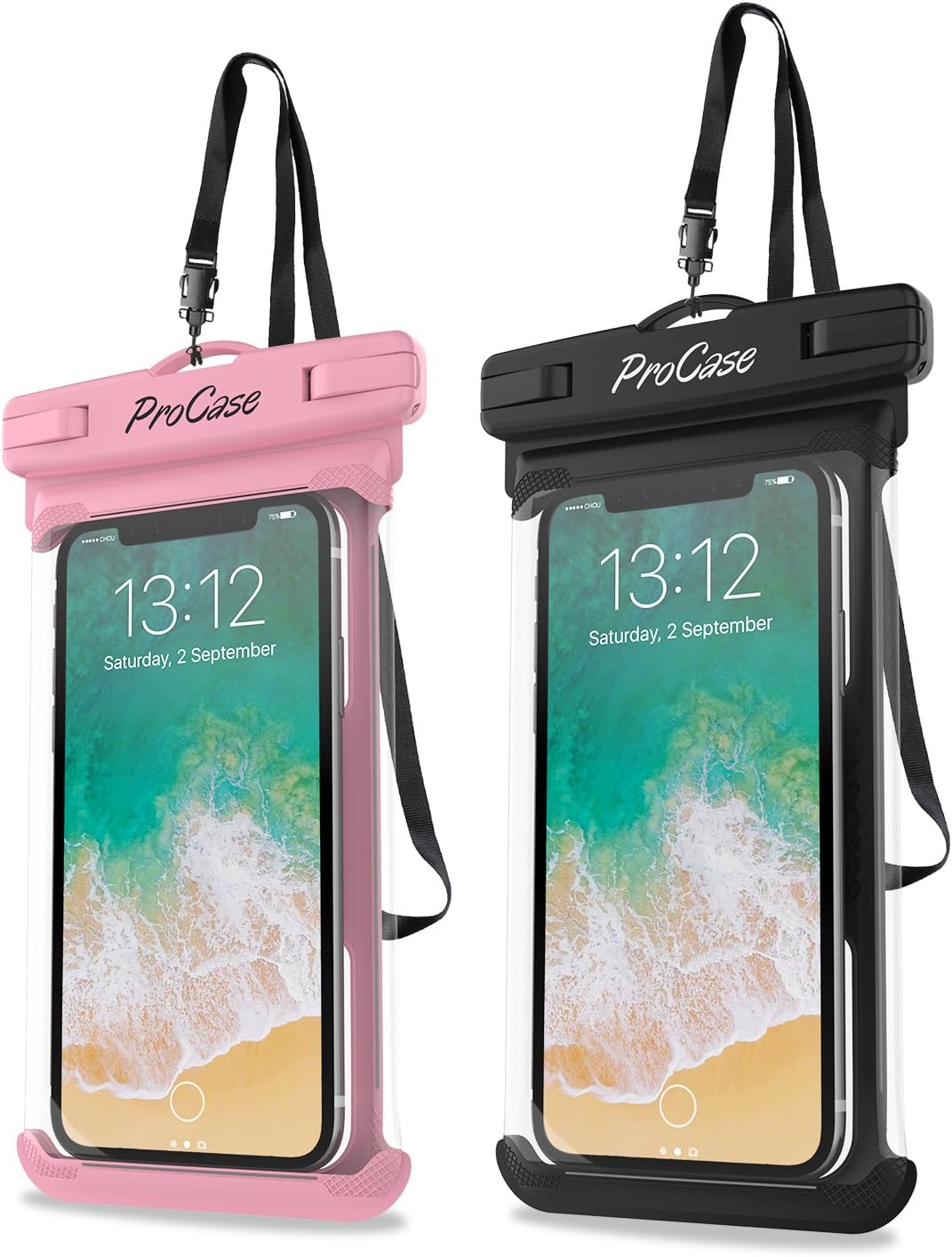 ProCase Waterproof Phone Pouch Case Dry Bag for iPhone 17 16 15 14 13 Pro Max Air Mini 12 11 Pro Max XR XS X 8 7 6S Plus, Galaxy S23 S22 S21 Note Pixel Up to 7", Cruise Essentials -2Pack, Pink/Black
