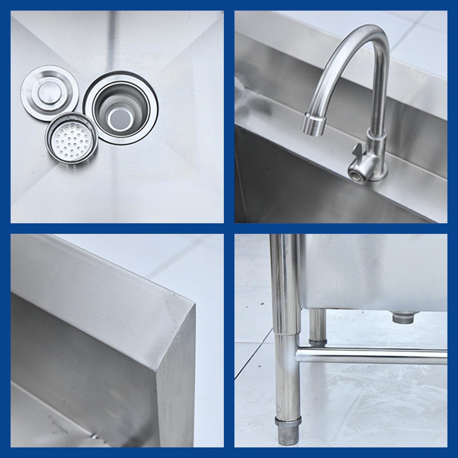 Lavabo di servizio in acciaio inox con bacino profondo, lavello da pavimento commerciale, secchio per mocio, cucina, ristorante, azienda, garage, 120 x 60,80 x 60 cm