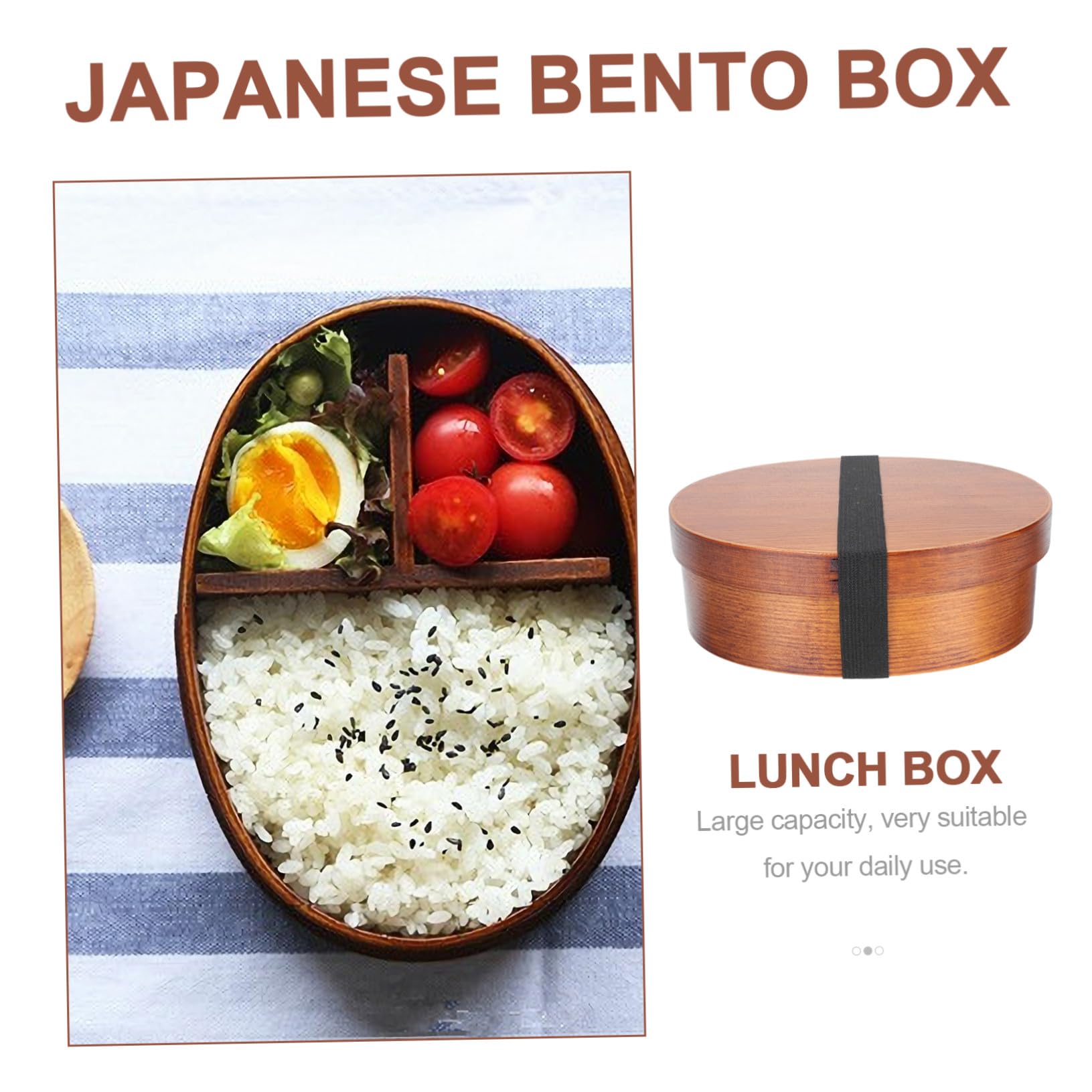 Boîte à Bento Japonaise Ovale en Bois Brun, Couvercle Scellé Portable