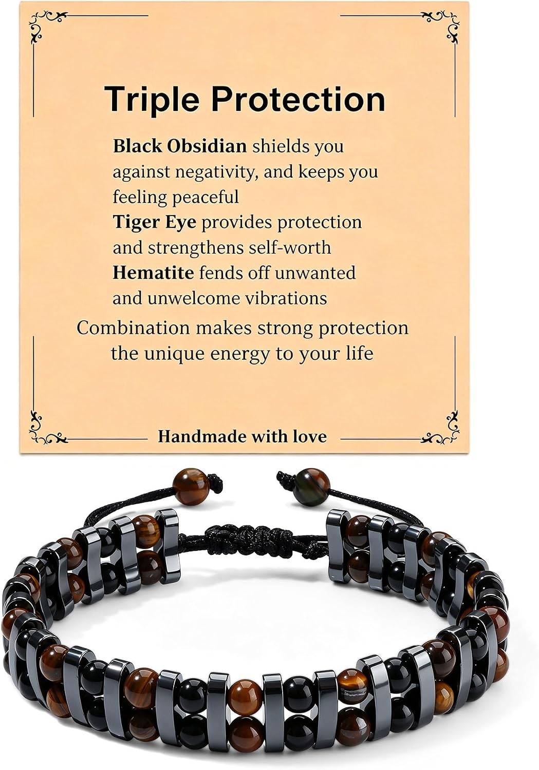 Natural Stone Triple Protection Beaded Bracelets for Men Women