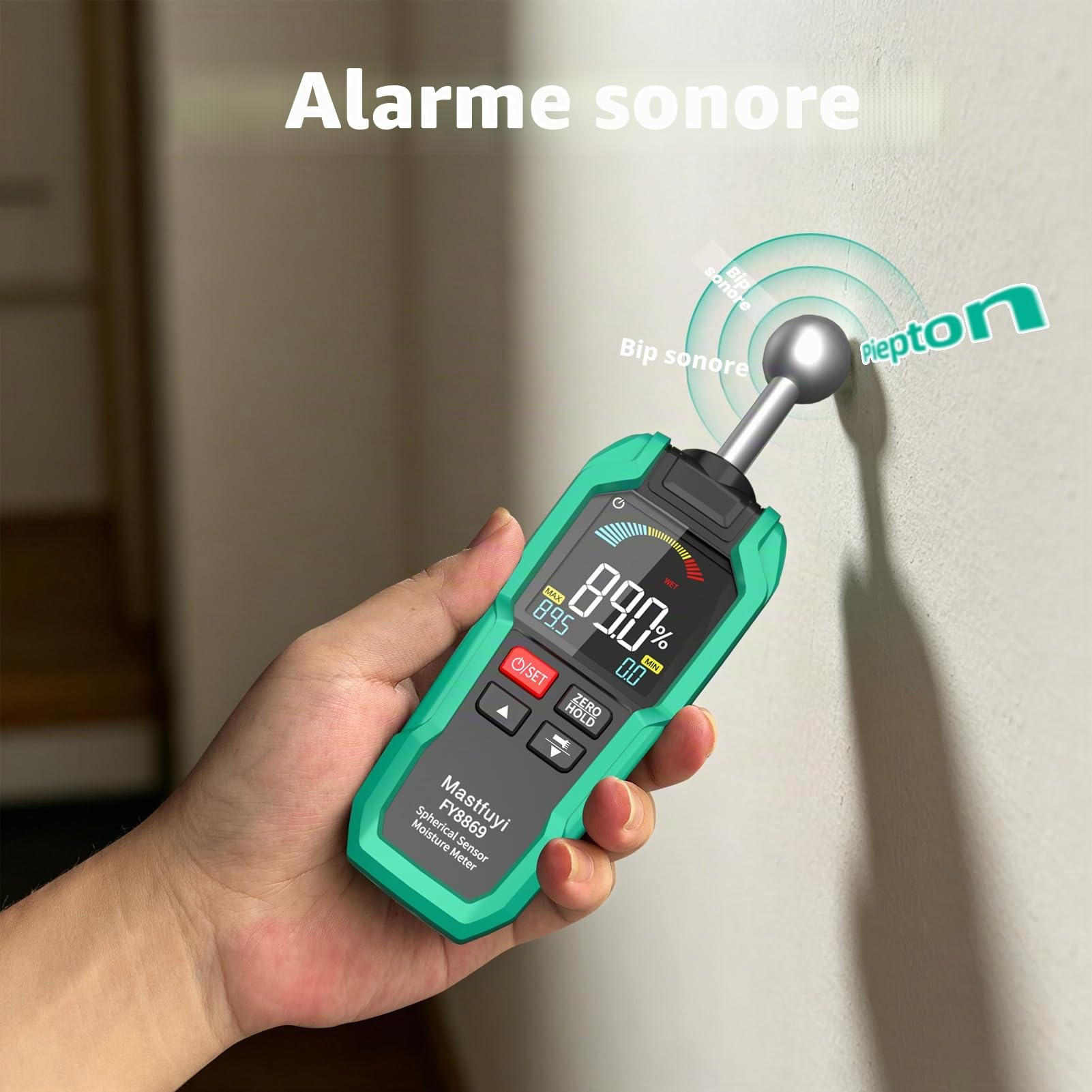 Humidimètre Mural Sans Contact Testeur LCD Alarme Bois & Matériaux | Testeur d'Humidité Non Destructif avec Alarme Sonore et Écran LCD pour Bois et Matériaux de Construction (Mur, Sol, Plafond)