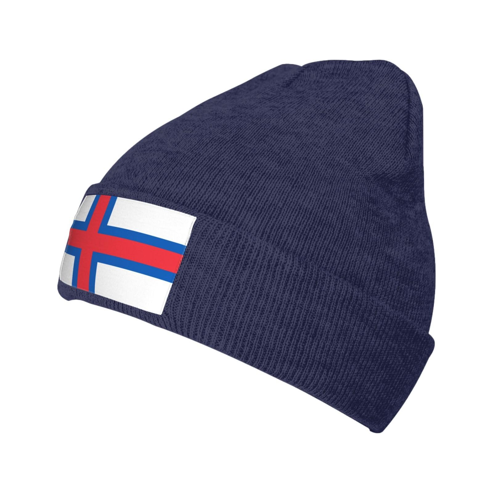 Woshuwo Unisex Navy Blue Faroe Islands Flag Beanie Hat For Men Women Winter Warm Knit Cuffed Hats Acrylic Skull Cap