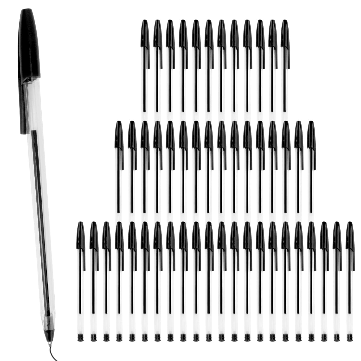 MOTIBACK 50Pcs Black Ballpoint Pen,1.0mm Medium Point Ball Biro Pen with Comfort Grip - Office, School and Business Supplies Pens,Quick Drying Ink Fine Tip Roller Ball Pens with Plug-In Cover