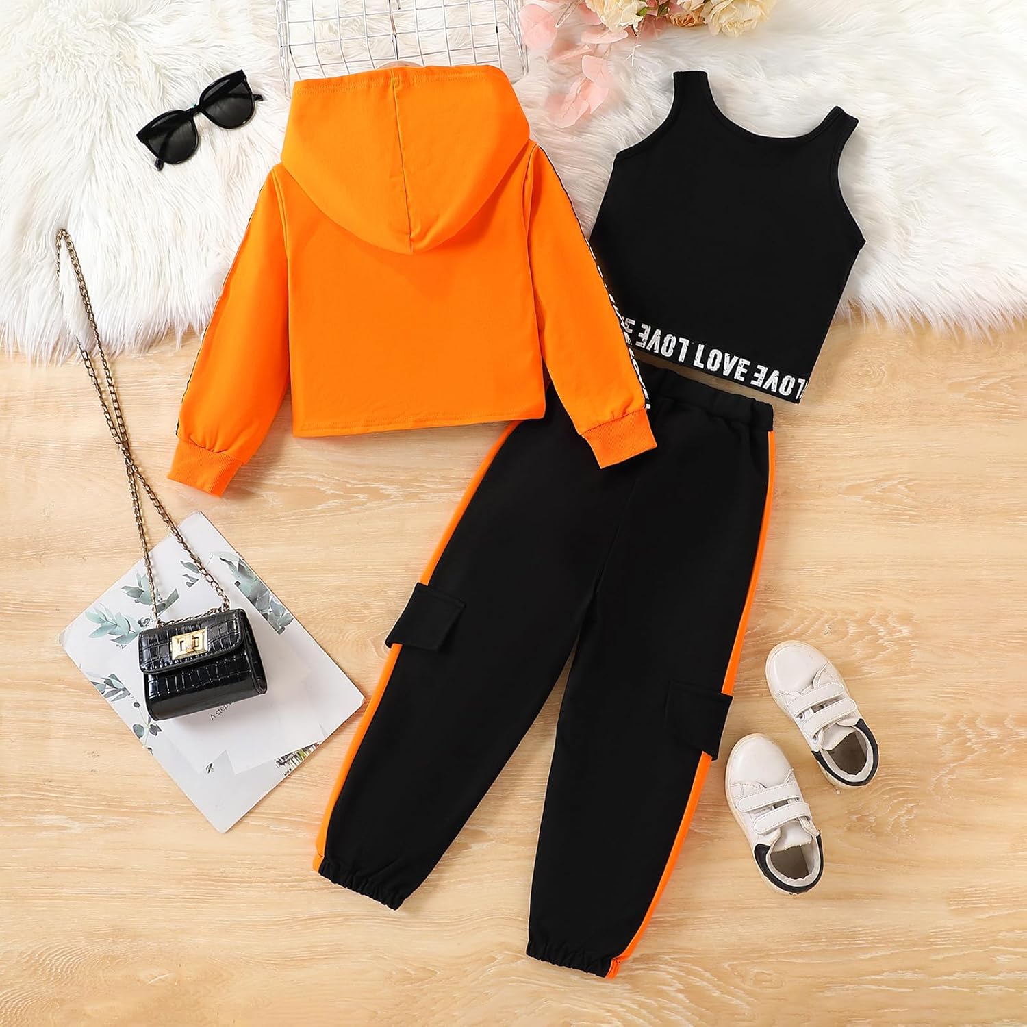 Girls Clothes 3 Piece Outfit Cropped Sweatshirt + Pants + Tank Top, Girls Fall Winter Clothing, Sizes 5-12 Years - Image 8