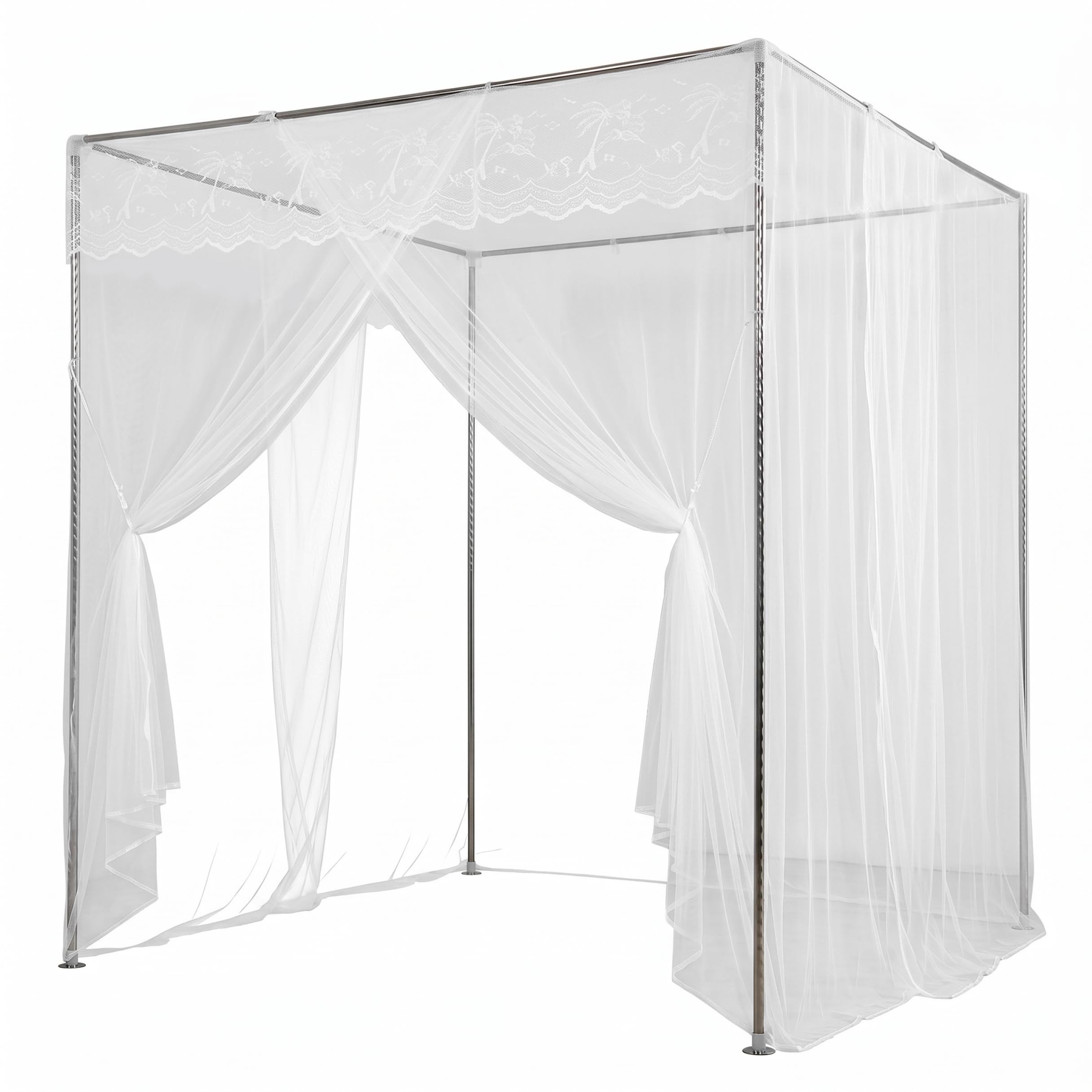 Yeaxxsqy Bed Netting Canopy: Upgraded Extra-dense Mesh Princess Style Bed Canopy, White, Fits 5.9x6.56ft (1.8x2.0m) Beds (Stand Not Included)