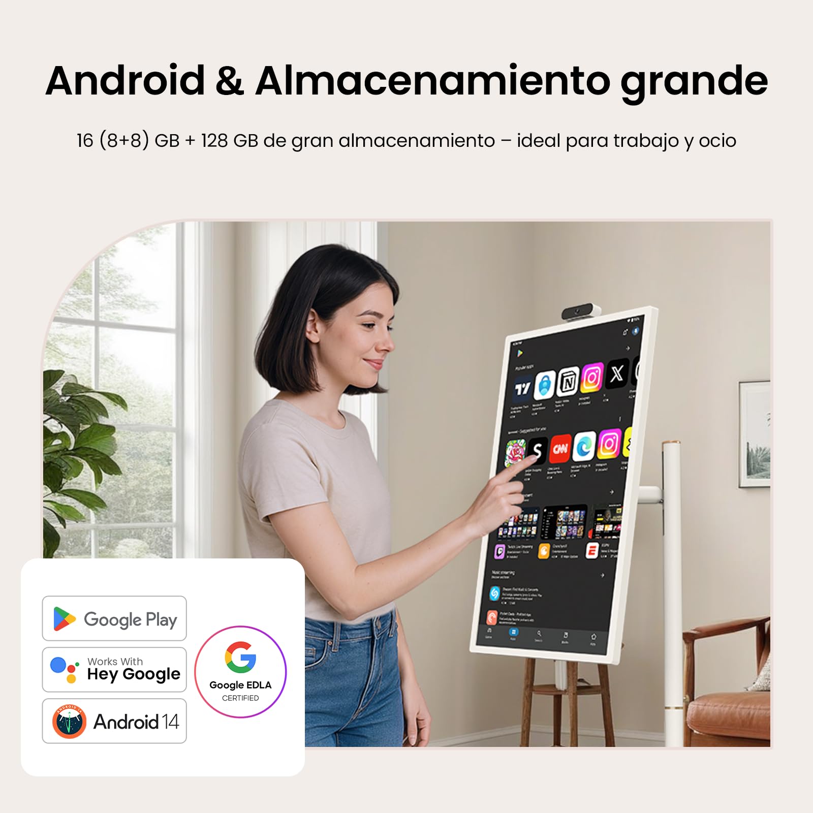 ApoloSign 32 Pulgadas 2ª generación Televisor portátil Inteligente con Sistema operativo Android, Certificado EDLA, Pantalla táctil móvil, rotación Completa, Control Remoto por Voz