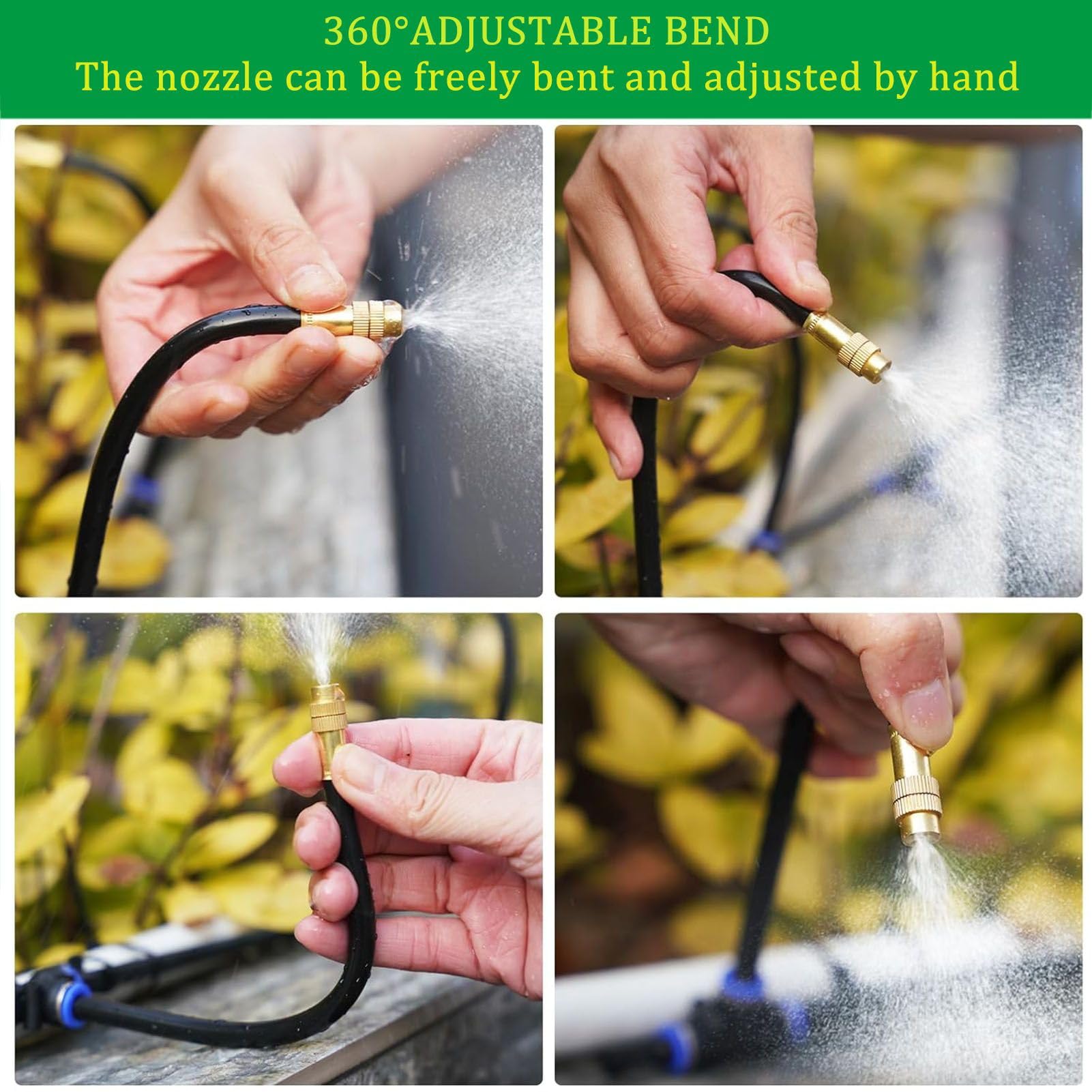 360 Curved Garden Automatic Irrigation System, Bendable Drip Irrigation Kit Automatic Irrigation System for Garden, Adjustable Bendable Nozzle Copper Sprayer, for Garden, Yard, Lawn (49.2 FT Set)