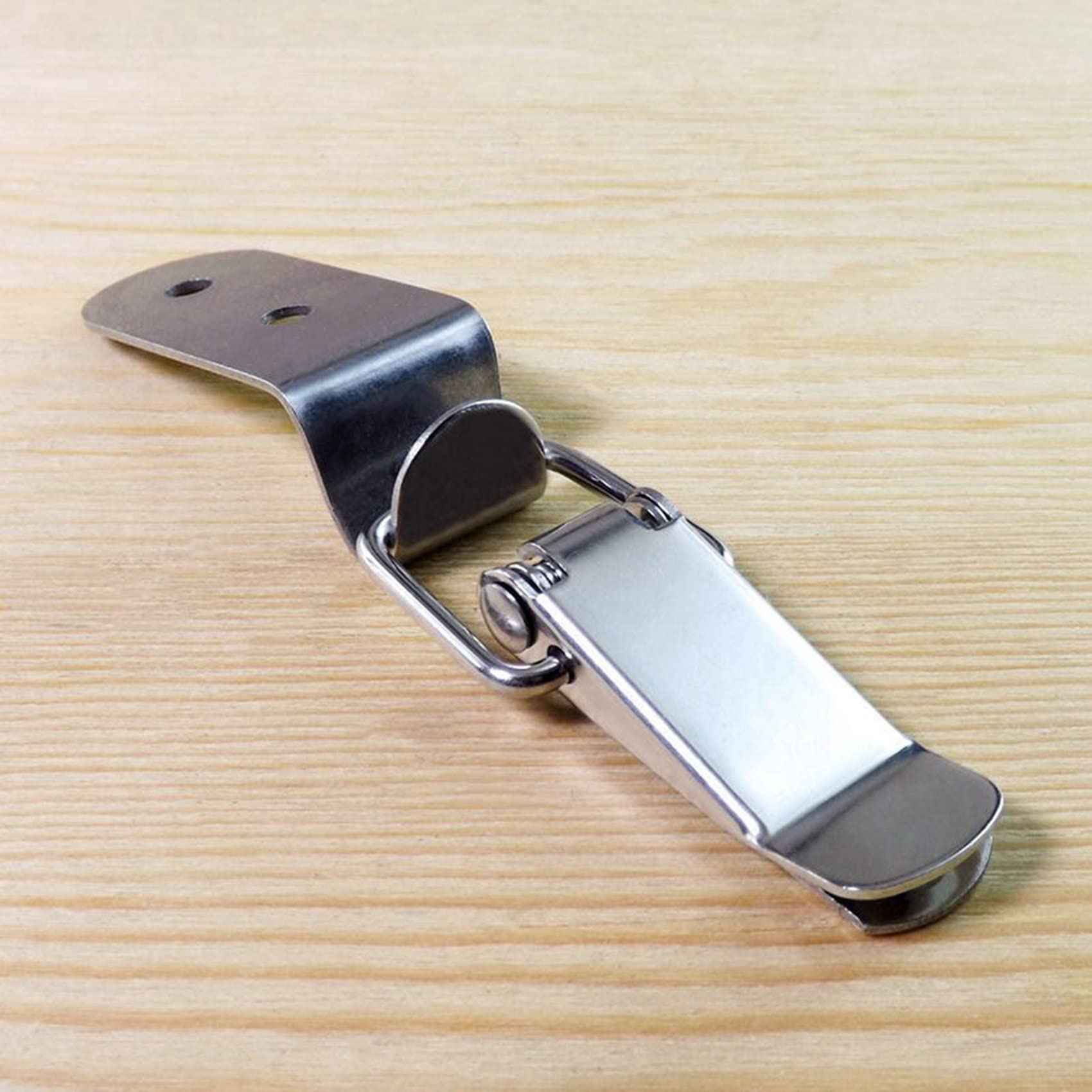 Geroosaty 2X 90 Degrees Duck-Mouth Buckle Hook Lock Stainless Steel Spring Loaded Draw Toggle Clamp Silver Hasp Catch - Image 3