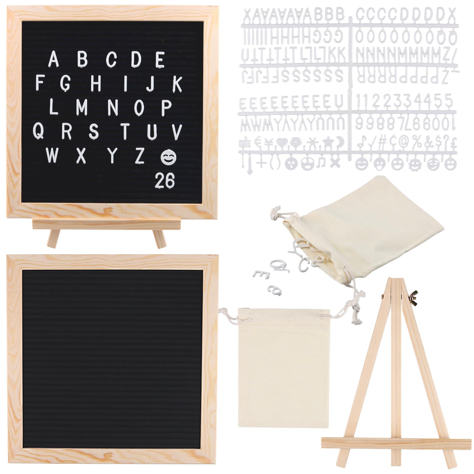 FUNSUEI 2 Sets Felt Letter Board with Letters and Stand, 10 Inch Black Felt Message Board, Announcement Board for Home Office Decor