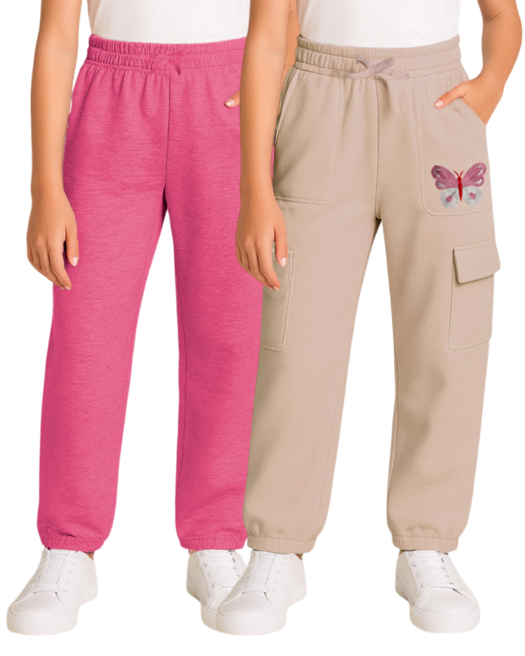 Real Love Girls Sweatpants - 2 Pack Lighweight Soft Fleece Cargo Pants & Jogger Sweatpants for Girls (Sizes 7-16)