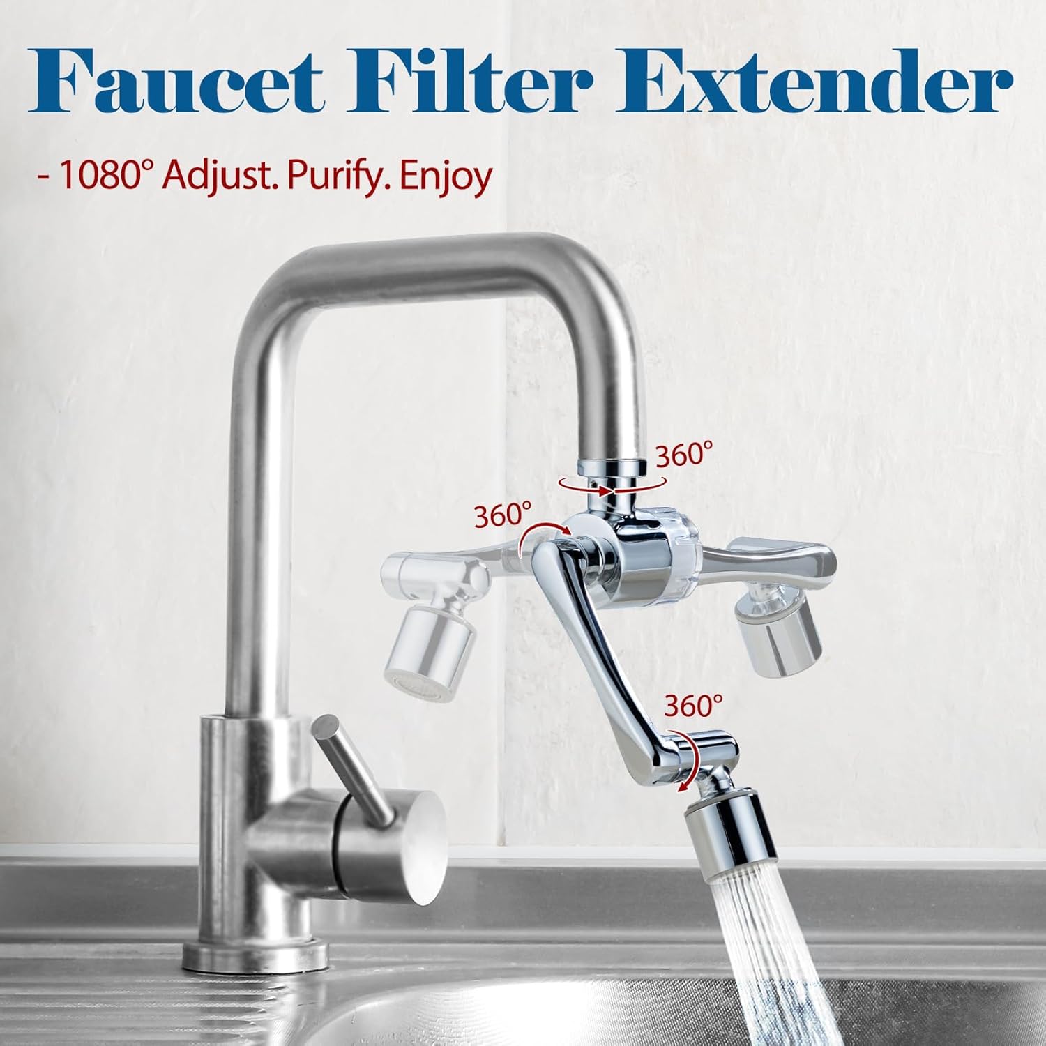 Sink Water-Filter 1080-Rotating Faucet Extender - Kitchen Bathroom Swivel Faucet Aerator, Water Filter with Active Carbon for Water Purifier System & Skin Care, Kitchen Faucet Filter Tap Attachment