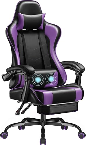 Miniatura 13 de Silla de juegos Homall, silla para videojuegos con reposapiés y soporte lumbar masajeador, silla de computadora ergonómica de altura ajustable