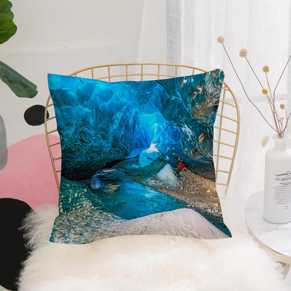 HYMSXW Cushion Cover,Throw Pillow Case Home Decorative for Living Room Bedroom Sofa Chair 20X20 Inch,Clear water stream in glacier cave, adventure,Pillowcase 50X50cm