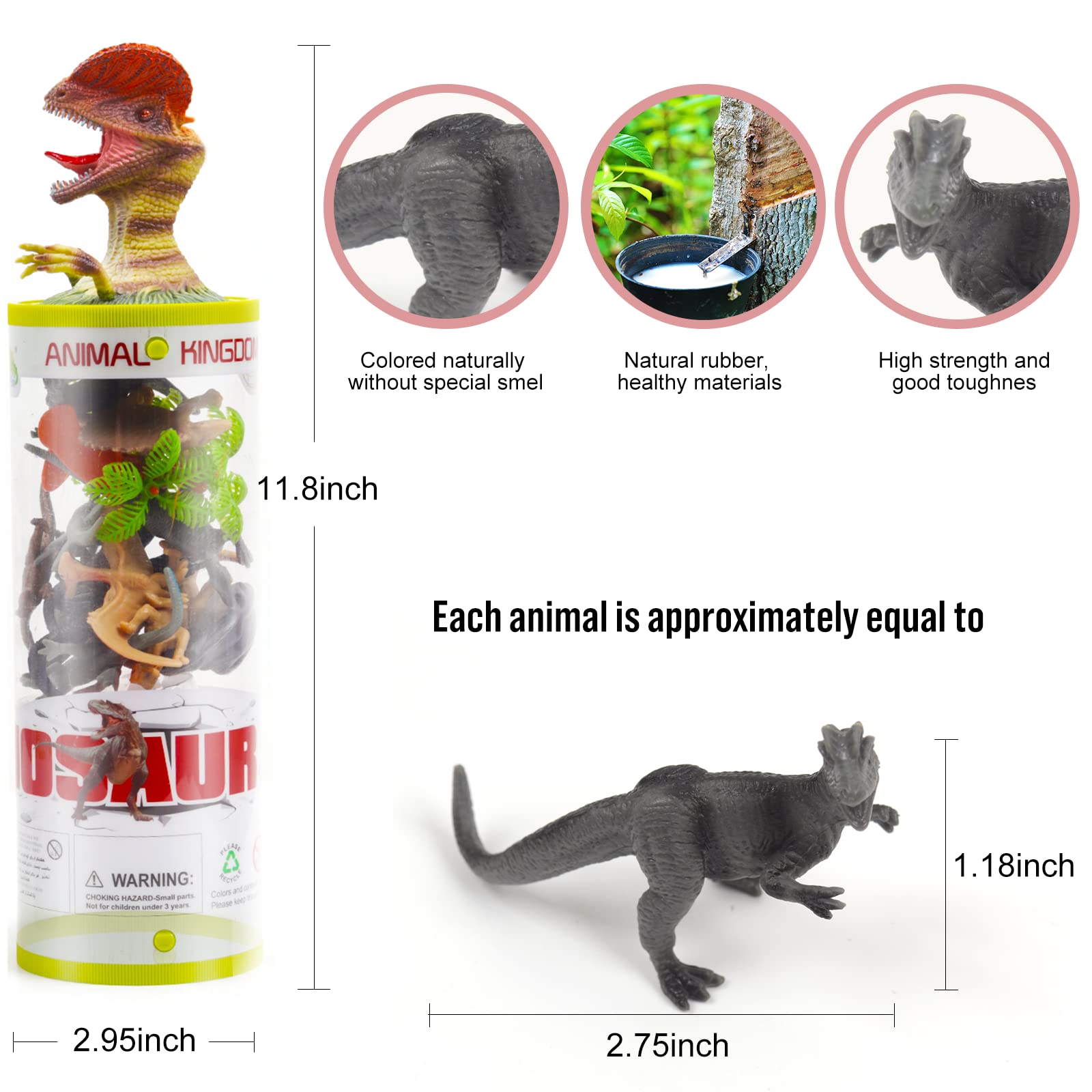 Mini Safari Dinosaur Figurines 16-Piece Set - Realistic Tiny Dinosaurs In Tube, Toy For Toddlers, Sensory Bin, Party Favors - View #4