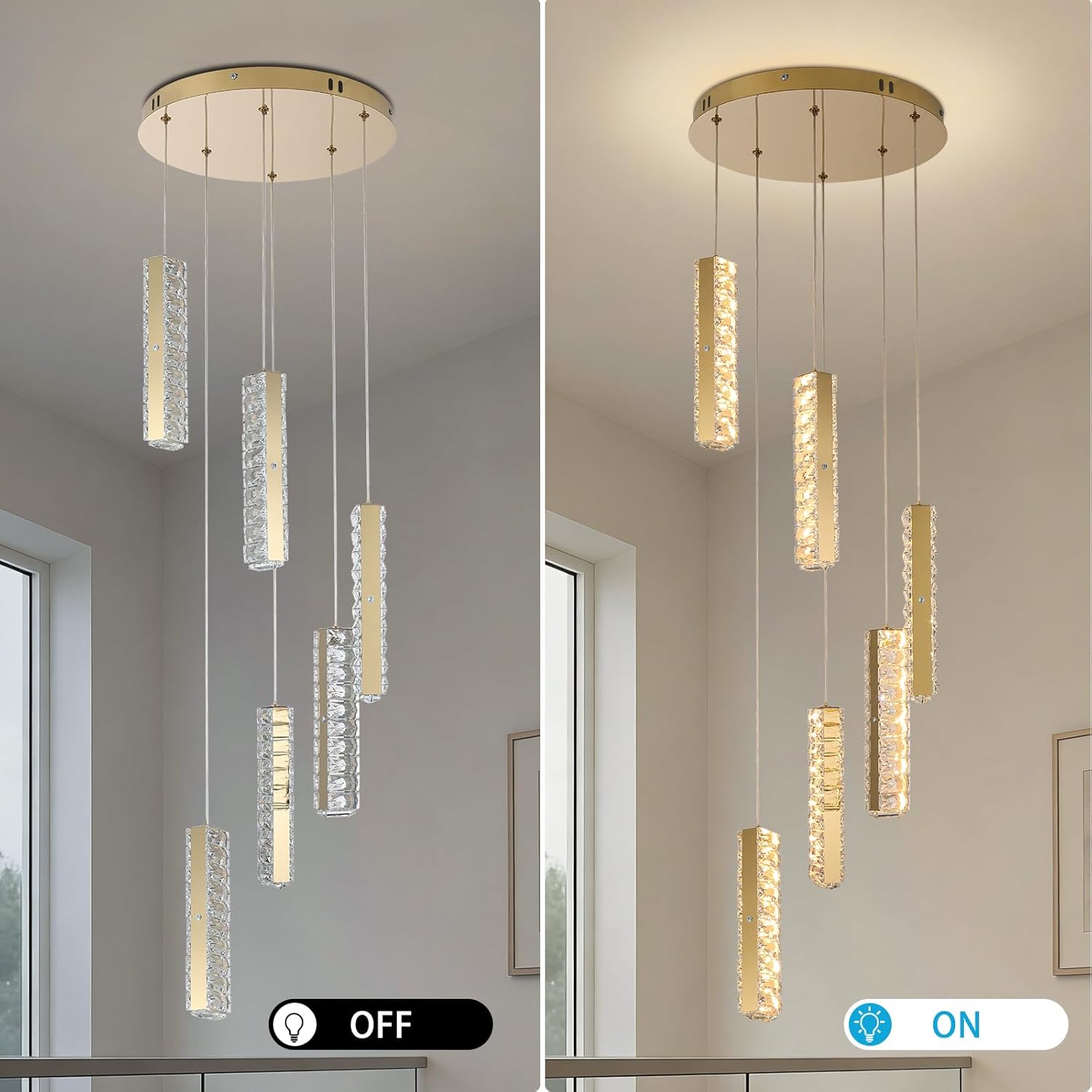 6 Light Crystal Bubble Chandelier, Remote Dimmable LED Pendant, 3000K-6000K, 50W, 85-265V, Ø350mm Ceiling Plate, Modern Raindrop Light for Dining Room Kitchen Island Hallway