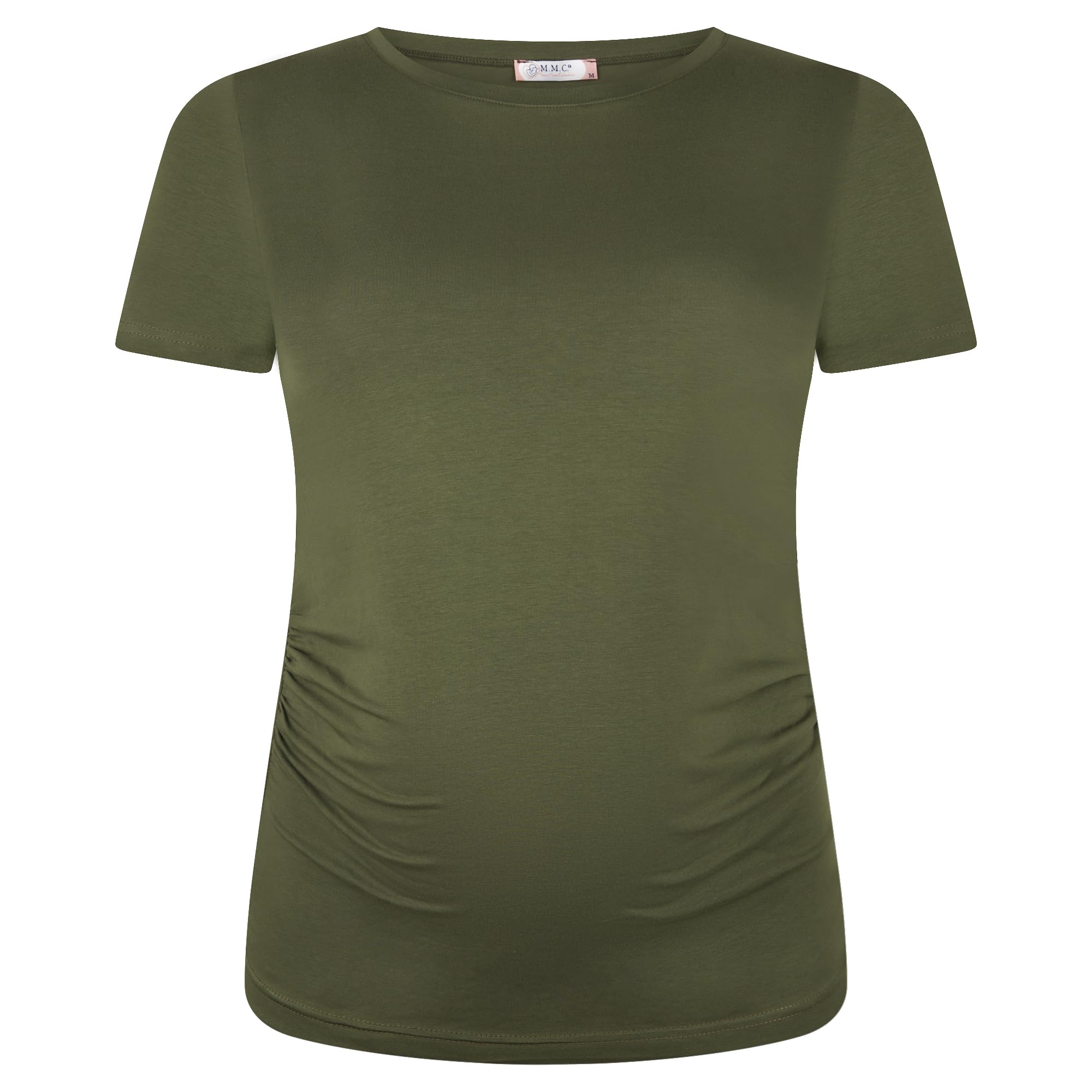 M.M.C. Lot de 3 t-shirts de maternité à manches courtes pour femme – Mode de maternité basique, couleur unie, fronces croissantes, 95 % coton, S à XL