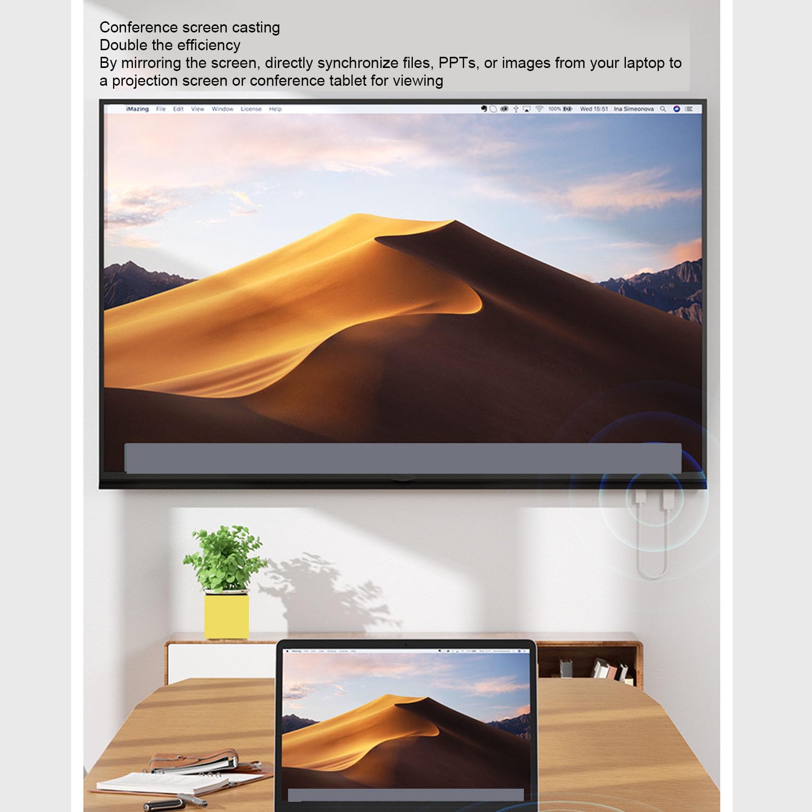 Annadue Kit Extender Wireless, Adattatore Mirroring Schermo Wireless 1080P Dongle Display con Sincronizzazione Video con Portata 50M, per PC Laptop Proiettore