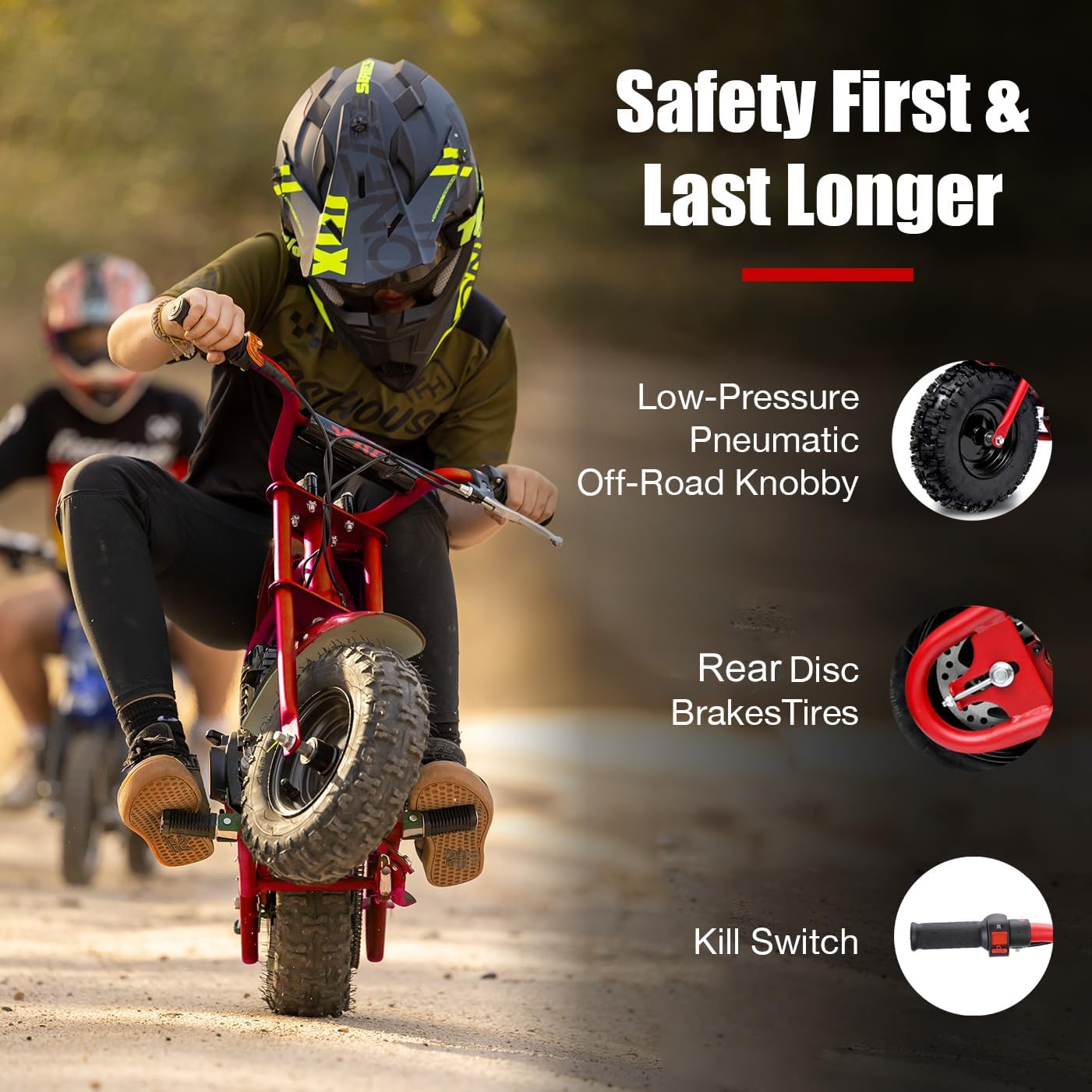 FRP DB003 50CC 2-Stroke Kids Dirt Bike with Training Wheels Kit, Gas Powered Mini Off Road, 18 MPH Max Speed, 160 LBS Capacity, Compatible with 5.9"-10" Ground Clearance,Red