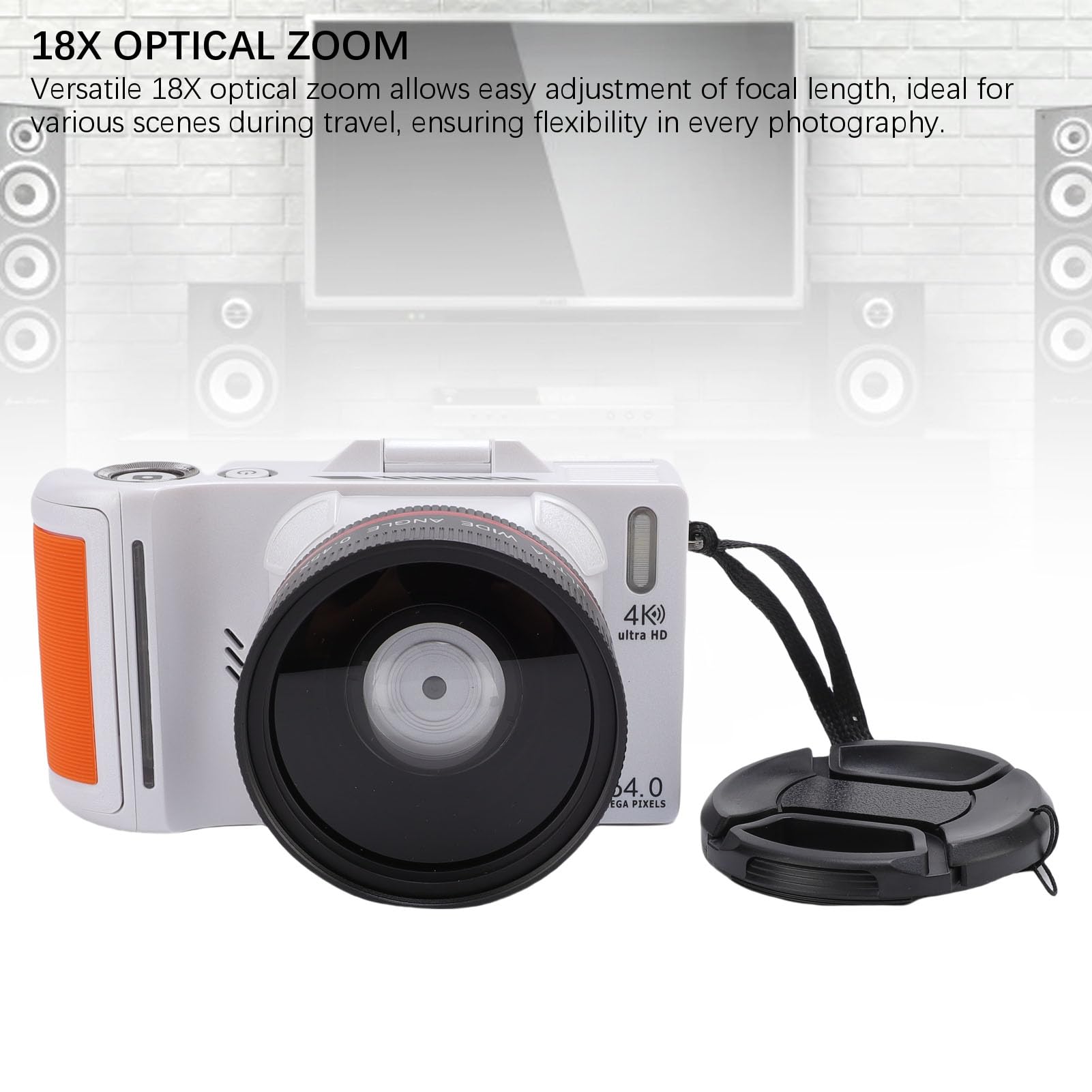 SENECESLI Fotocamera Digitale 4K Fotocamera Digitale HD da 64MP per Fotografia 18x Zoom Anti Shake Auto Focus e Compatto Portatile per Principianti (Bianco)