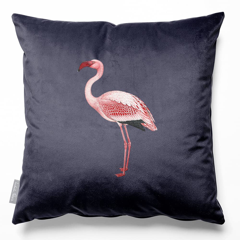 Izabela Peters Flamingo - Graphite Eco-Friendly Velvet Cushions With Covers Included, 40 Cm, Large Chair And Sofa Seat Cushions