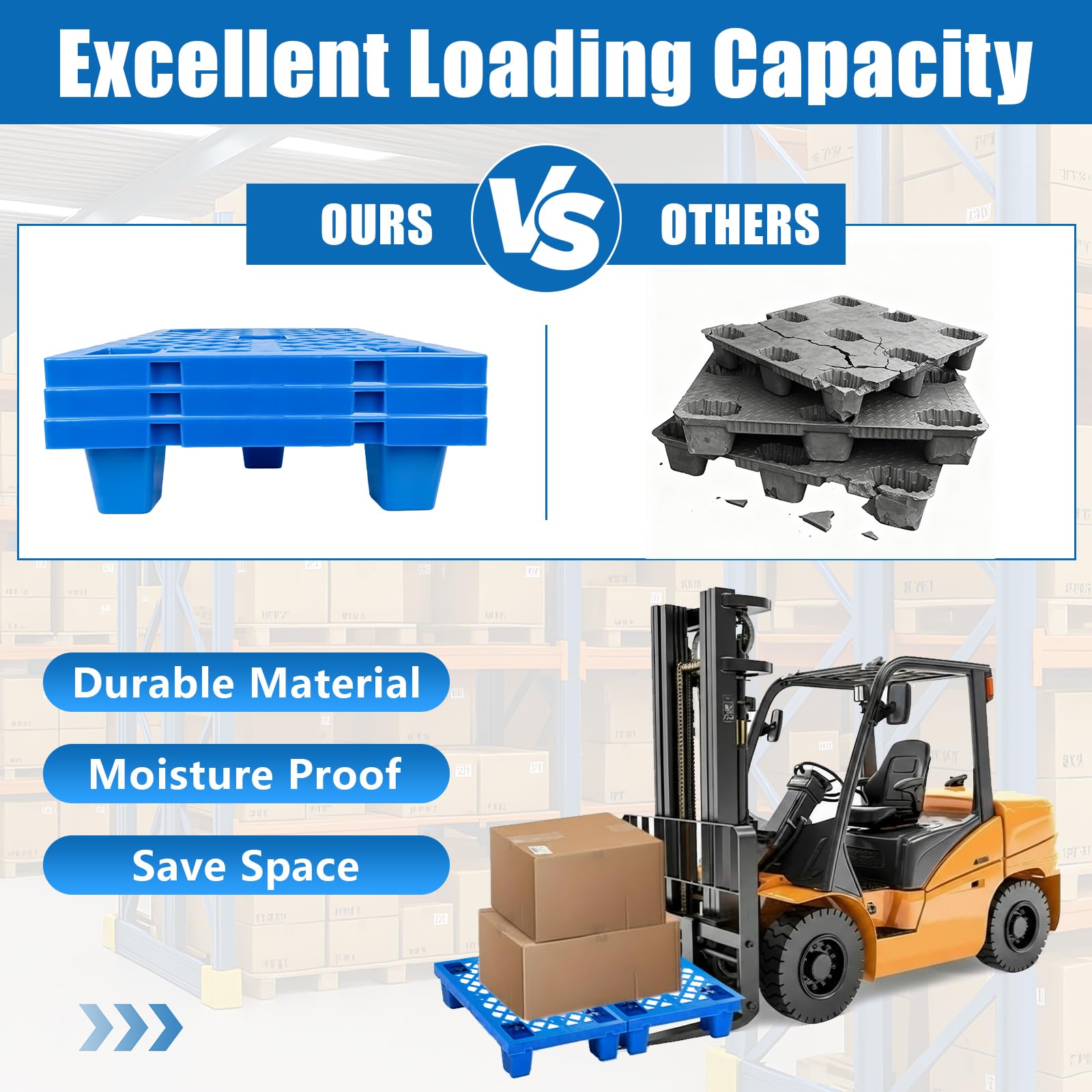 Plastic Pallets - 6 Pack, 1100lbs Load Capacity -5 Plastic Pallets - 6 Pack, 1100lbs Load Capacity -5