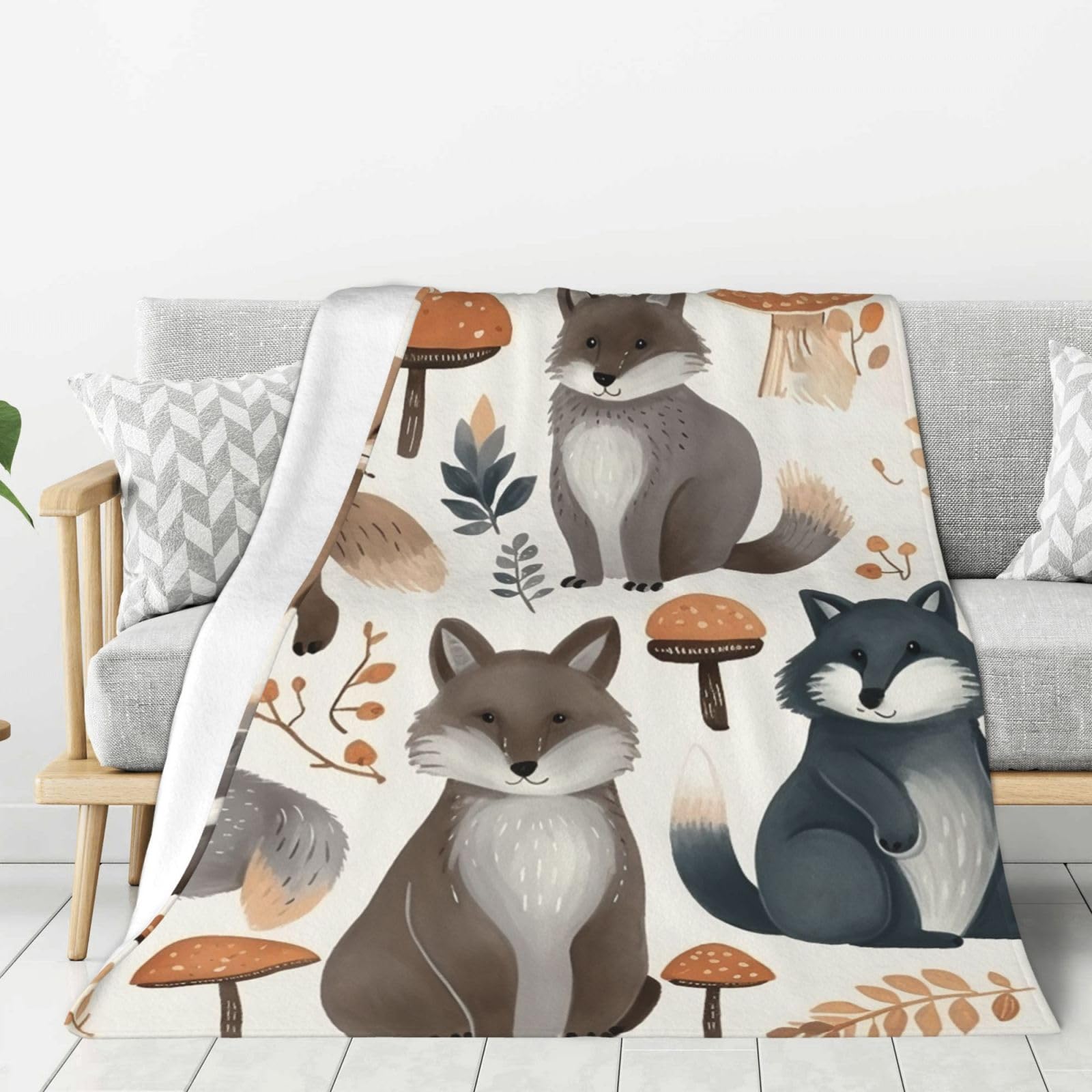Woodland Raccoon Animals Throw Blanket Plush Flannel Fleece Blanket, Soft Lightweight Cozy Blankets 40"X30" for Bed Couch Sofa Travel