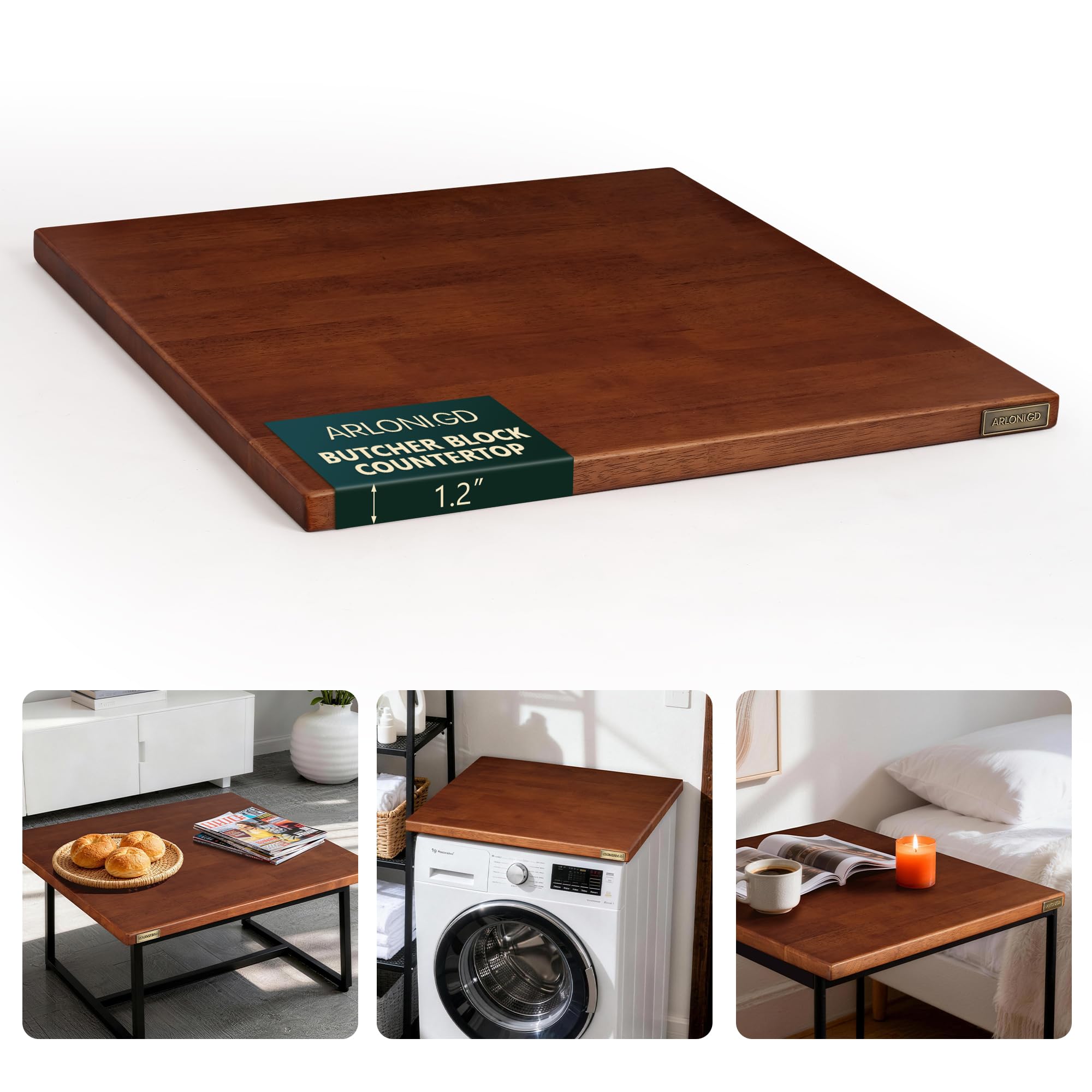 Photo 1 of 25"×24" Butcher Block Countertop, Walnut Stained Hevea Solid Wood Butcher Block, 1.2'' Wood Table Top for Kitchen Island, Bakery Worktable, Washer Dryer Countertop, Living and Dining Room Table 2ft